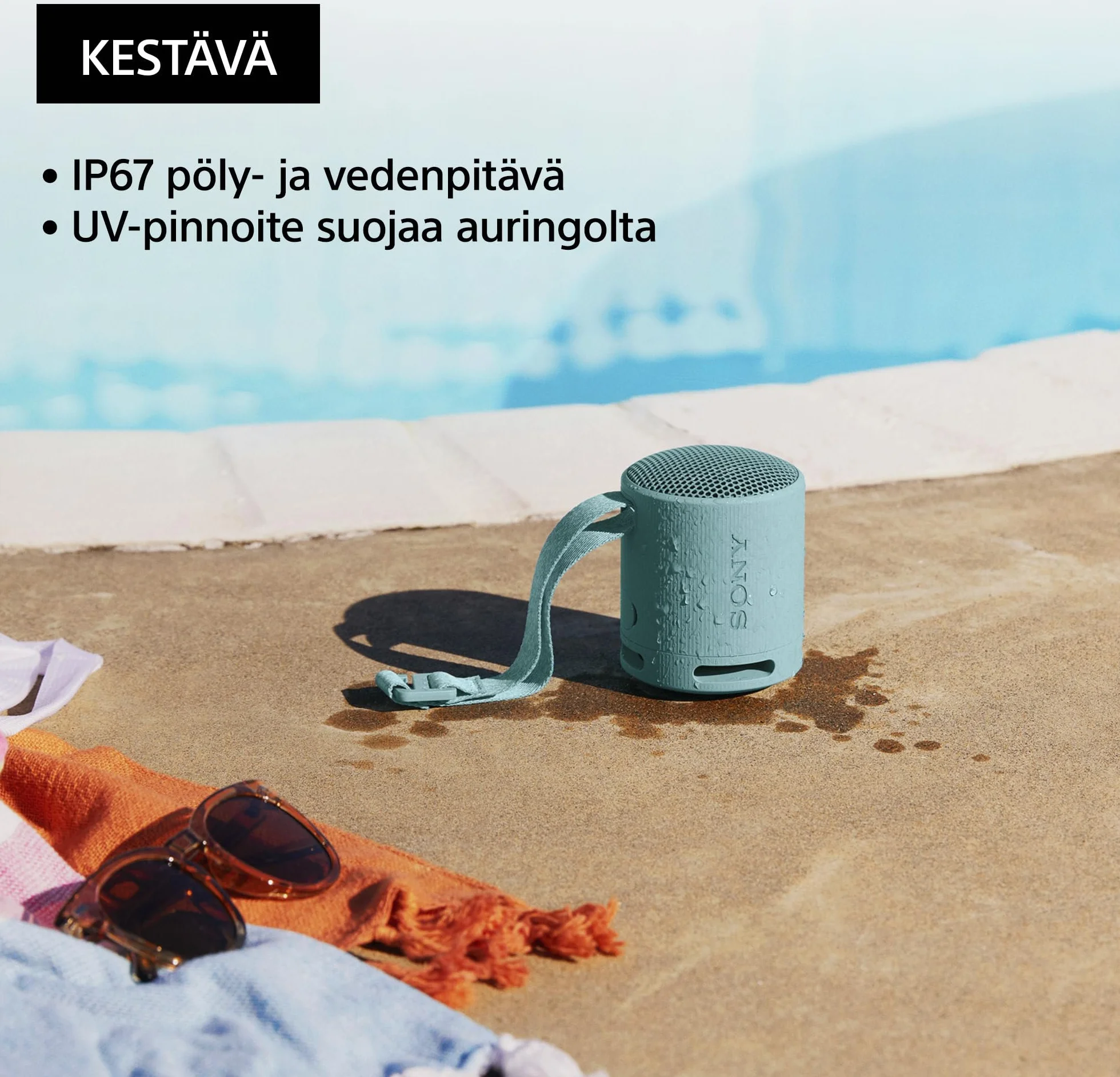 Sony SRS-XB100 - Bezprzewodowy głośnik Bluetooth, przenośny, lekki, podróżny, trwały, wodoodporny i pyłoszczelny IP67, akumulator 16 godz., uniwersalny pasek, zestaw głośnomówiący, jasnoszary
