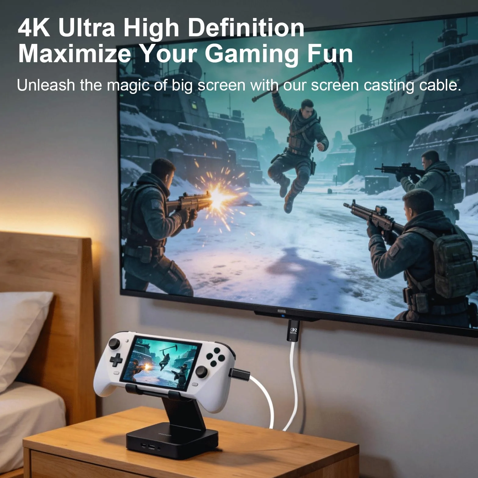 HENGBIRD Adapter USB C na HDMI 2 m, 4K@60Hz 100 W PD ładowanie, przenośna stacja dokująca, zamiennik do trybu TV Switch 2/1/OLED, kabel do gier Plug&Play do Switch, iPhone'a, Steam Deck, MacBook, iPad