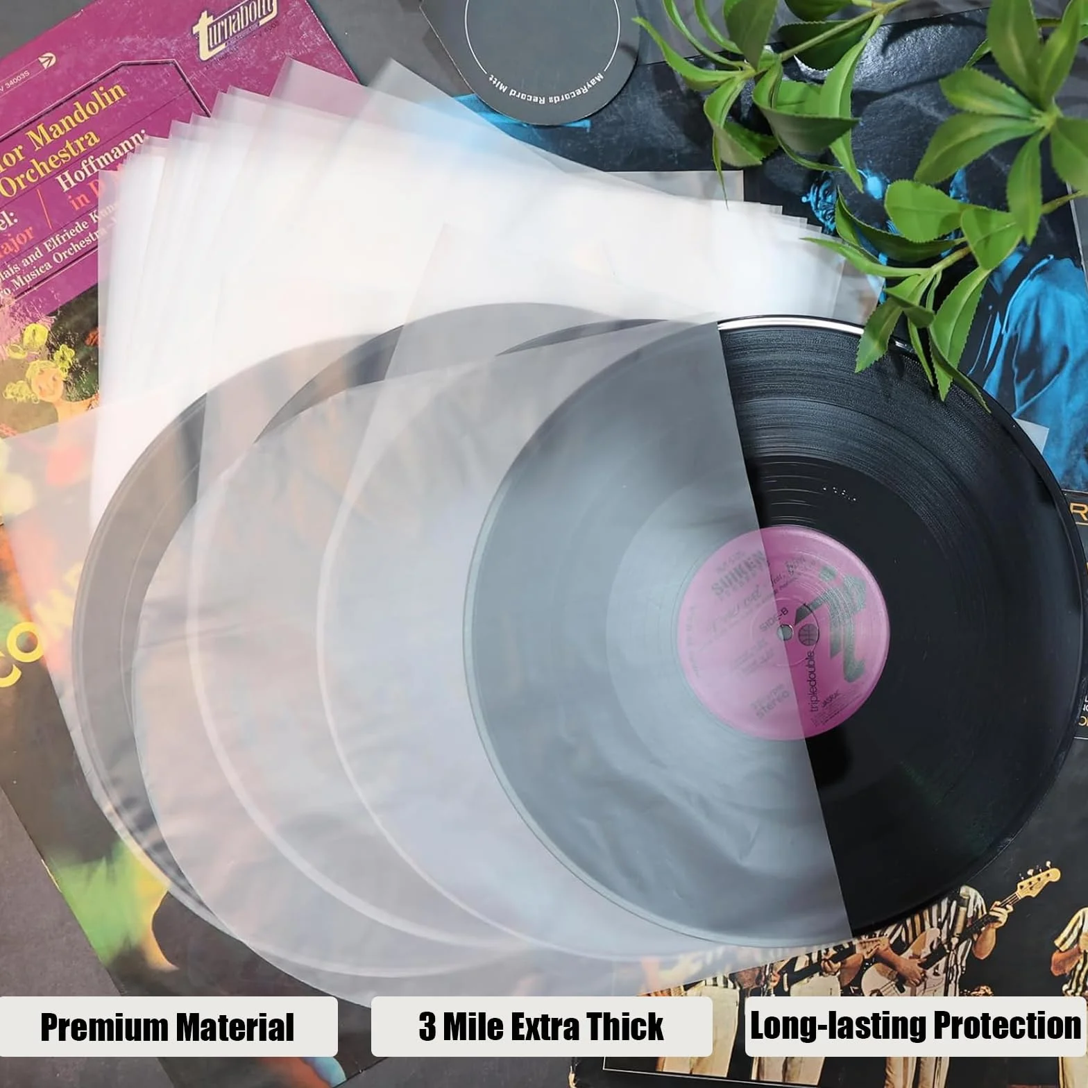 100 sztuk pokrowców wewnętrznych na płyty gramofonowe, 30 cm, antystatyczne, wysokiej jakości HDPE 50 mikronów, do Lorde/Kraftwerk Vinyl LPs, okrągłe dno, winylowe osłony ochronne