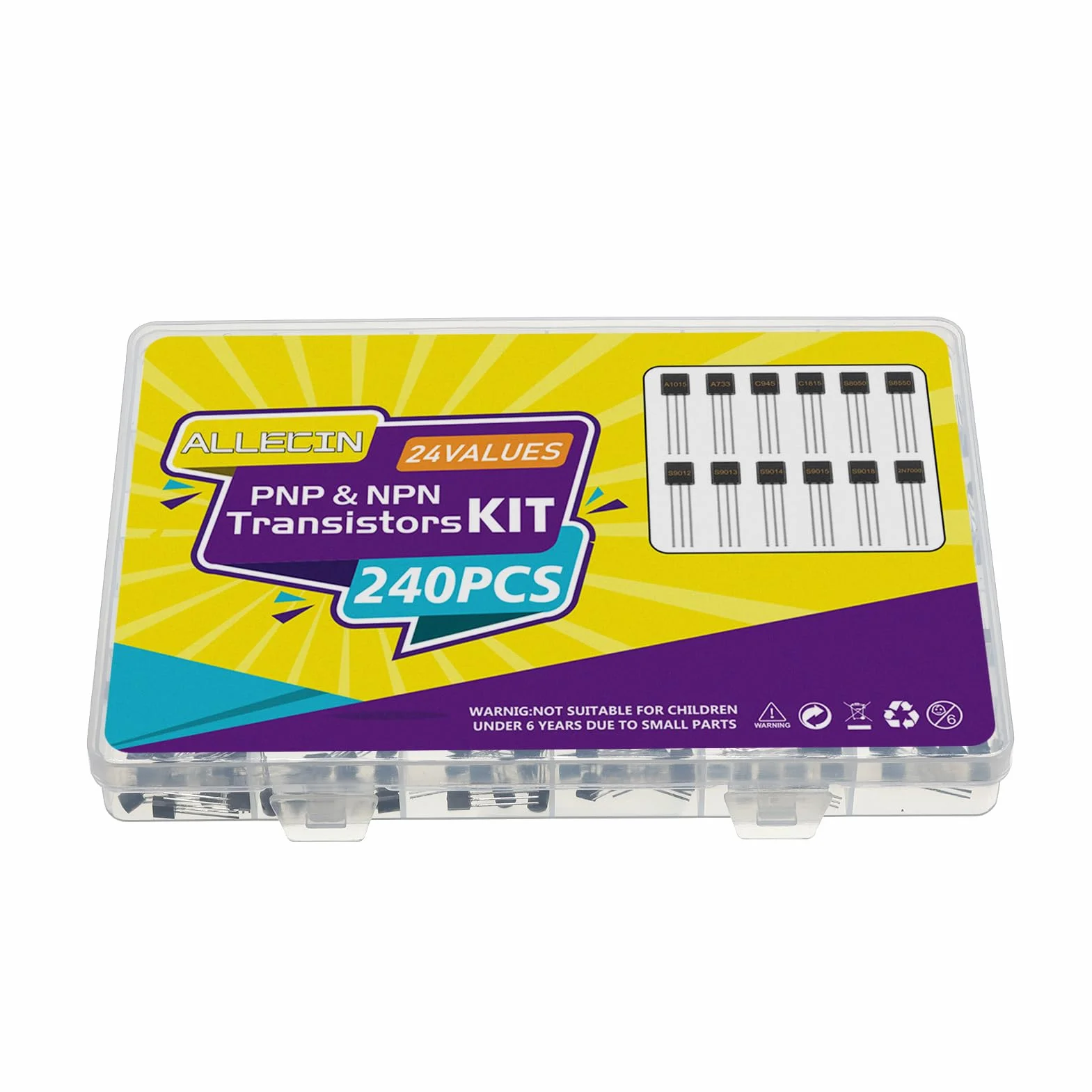 24 Values BJT Transistor Kit A1015 A733 C945 C1815 S8050 S8550 S9012 S9013 S9014 S9015 S9018 2N7000 2N2222 2N2907 2N3904 2N3906 2N5401 2N5551 BC327 BC337 BC547 BC550 BC557 BC560 Transistors
