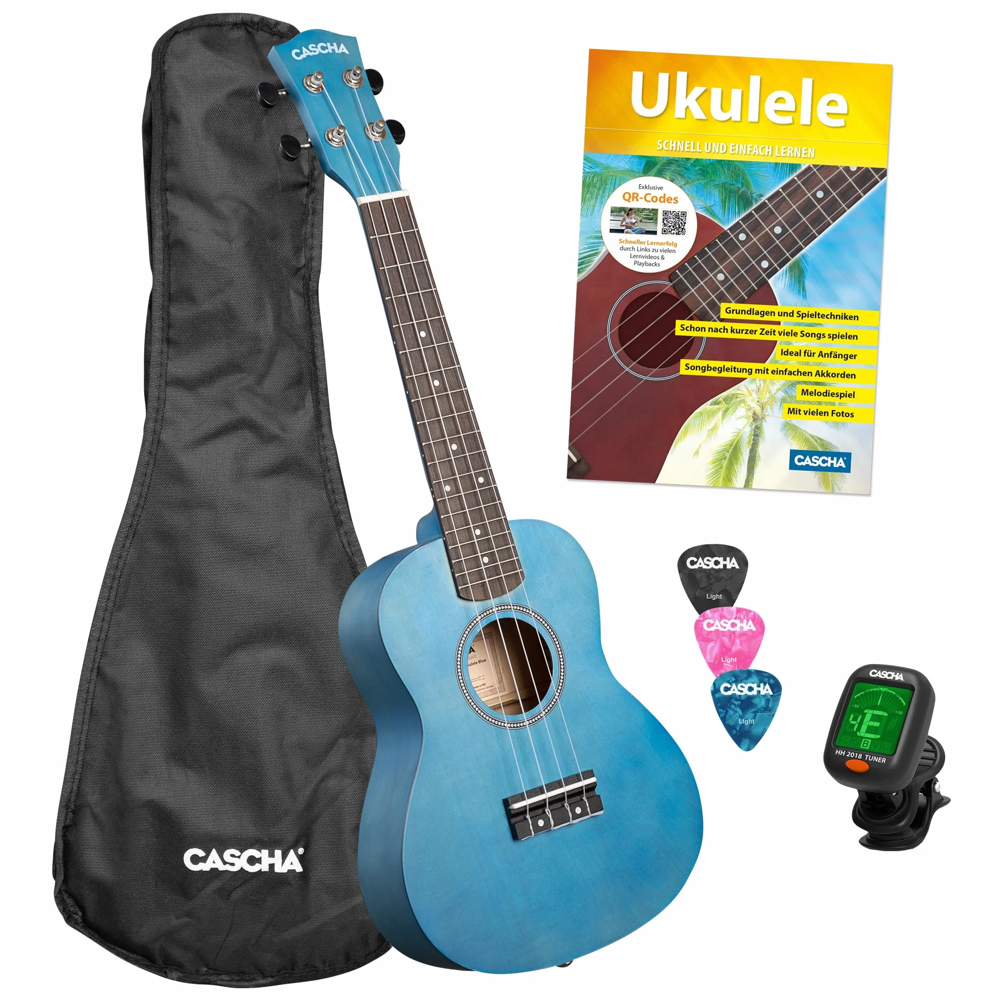 Concert Ukulele Linden Blue Set (wraz z torbą, 3 ami, książką, tunerem)