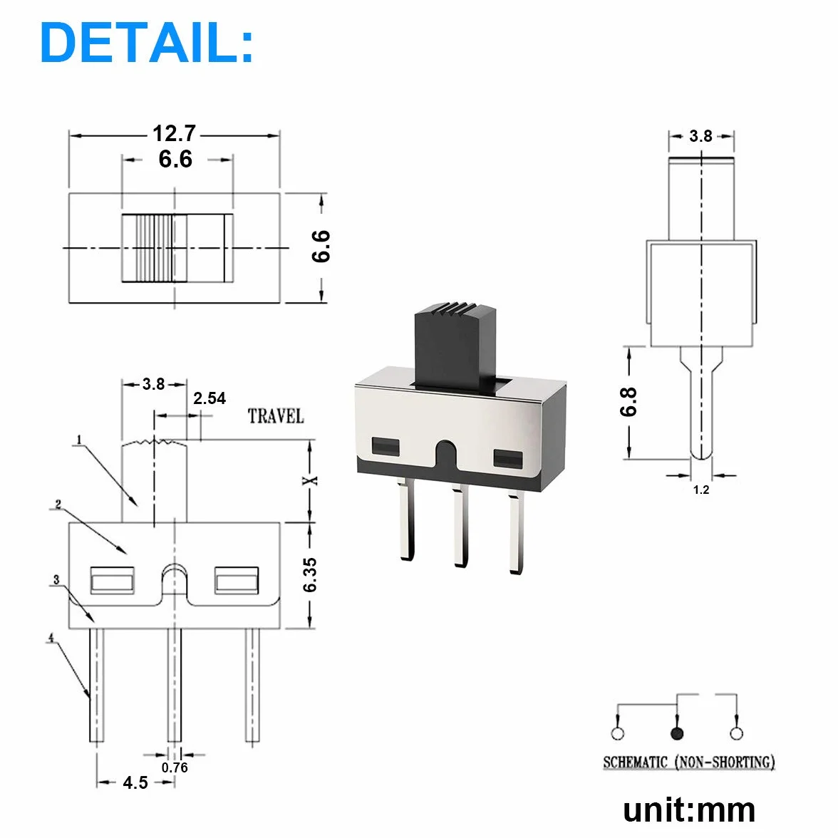 20 sztuk mini pionowych przełączników przesuwnych 1P2T SPDT 3 piny 2 pozycje DC50 V 0,5 A SS12D10 przełącznik z 20 sztukami mini panelowy przełącznik przesuwny wł./wył. SS12F15 przełącznik