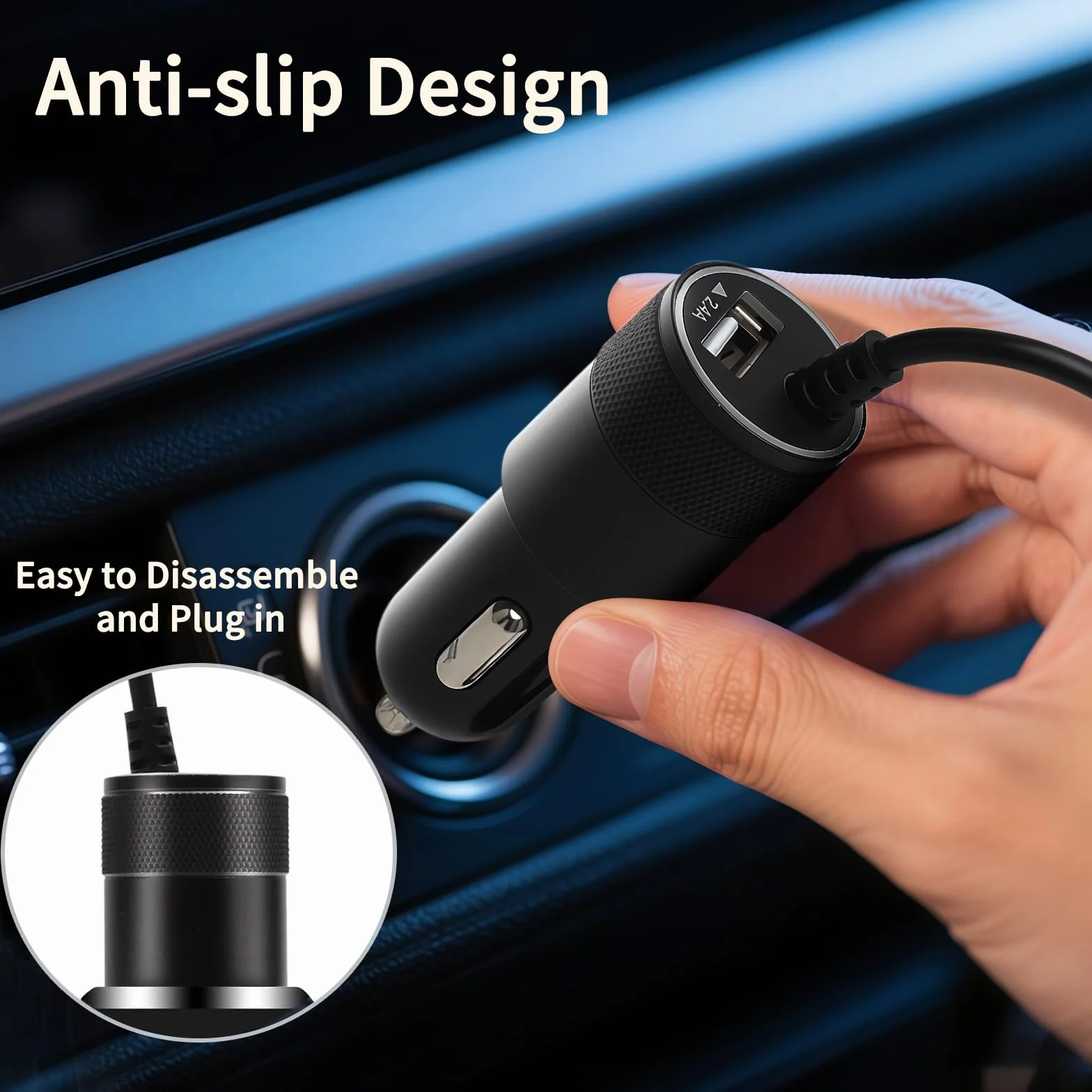 Zapalniczka USB C 2 porty ładowarka samochodowa USB C z kablem sprężynowym typu C o długości 1,2 m, ładowarka samochodowa do telefonu komórkowego Samsung S25/S24/S23/S21/A55/A16/Z Fold6/Z Flip 3