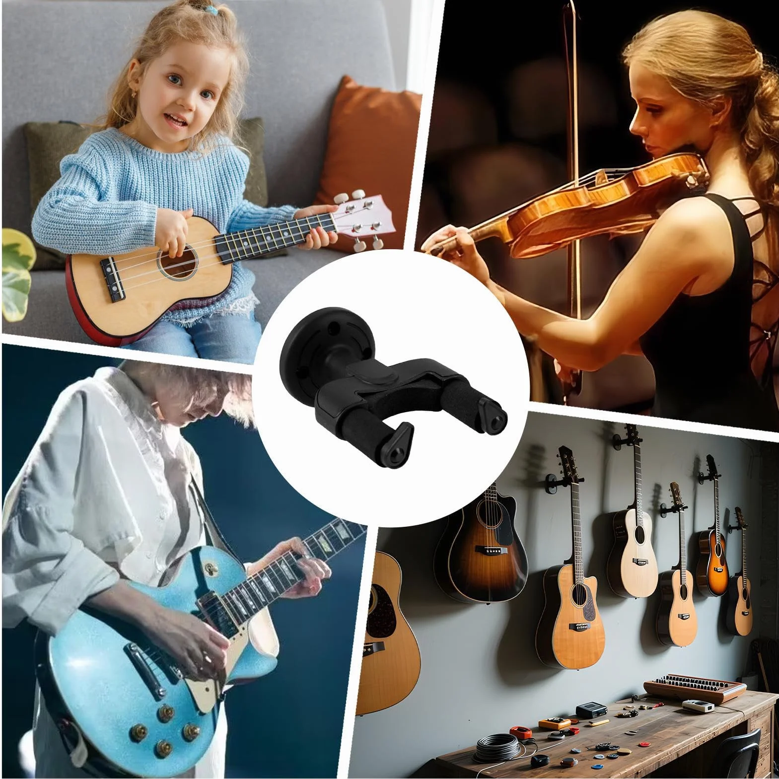 Uchwyt na gitarę ścienną | Uchwyt ścienny na gitarę i bas, akcesoria do instrumentów muzycznych do pokoju muzycznego skrzypce do sypialni mandolina