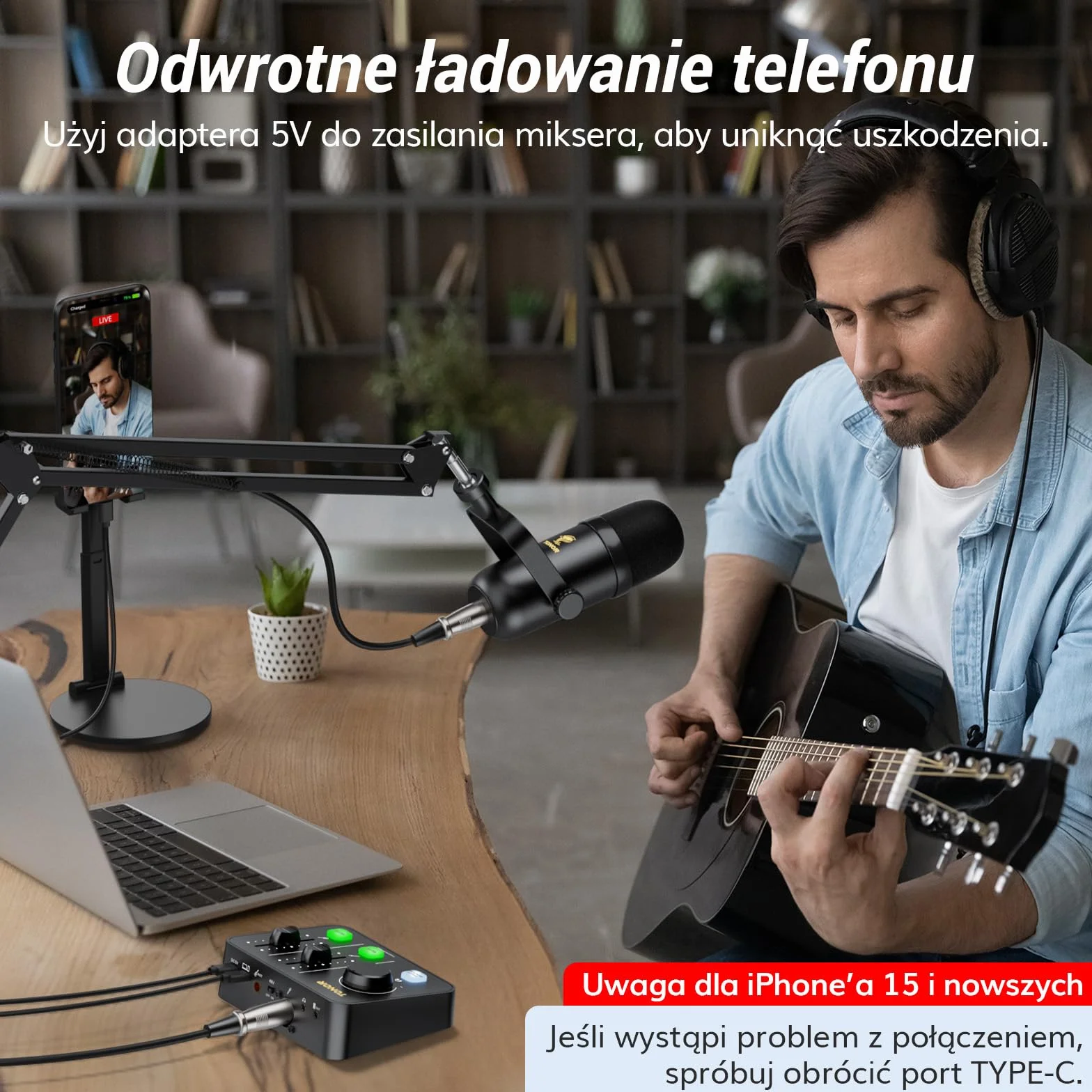 Zestaw mikrofonów TONOR do podcastów z interfejsem audio i uchwytem mikrofonowym, mikrofon XLR, mikrofony kondensatorowe, mikser audio, regulator głośności, 3D dźwięk stereo, do nagrań, podcastów