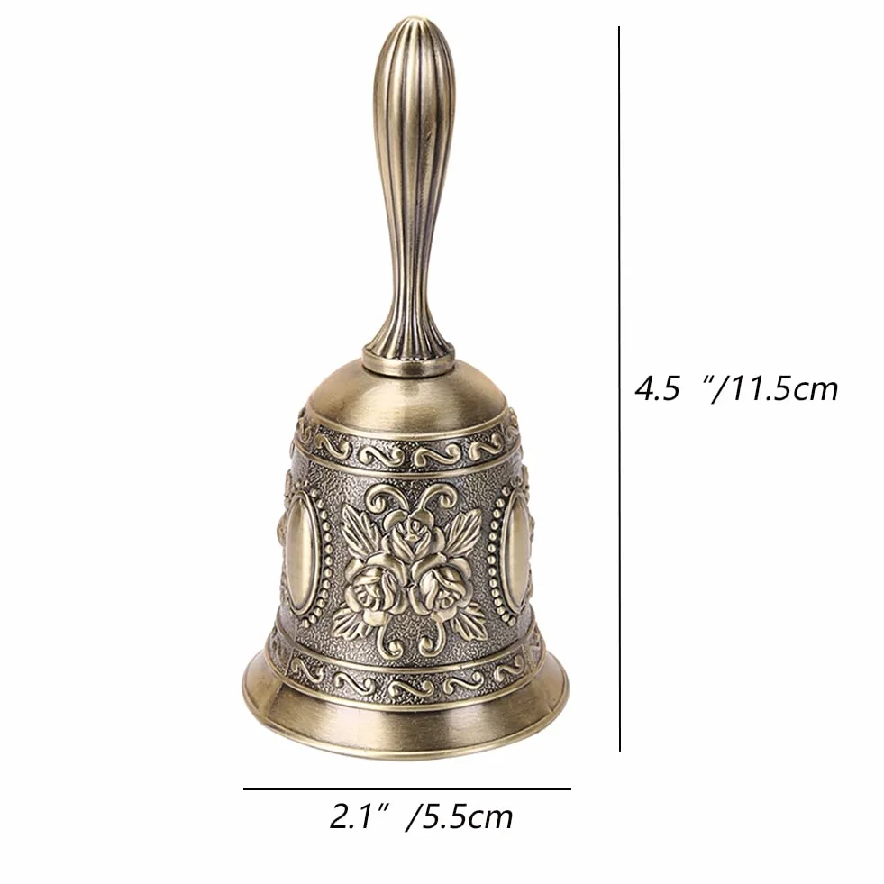 Alnicov Mosiężny dzwonek ręczny, vintage metalowy dzwonek ślubny dzwonek świątyni (brązowy)