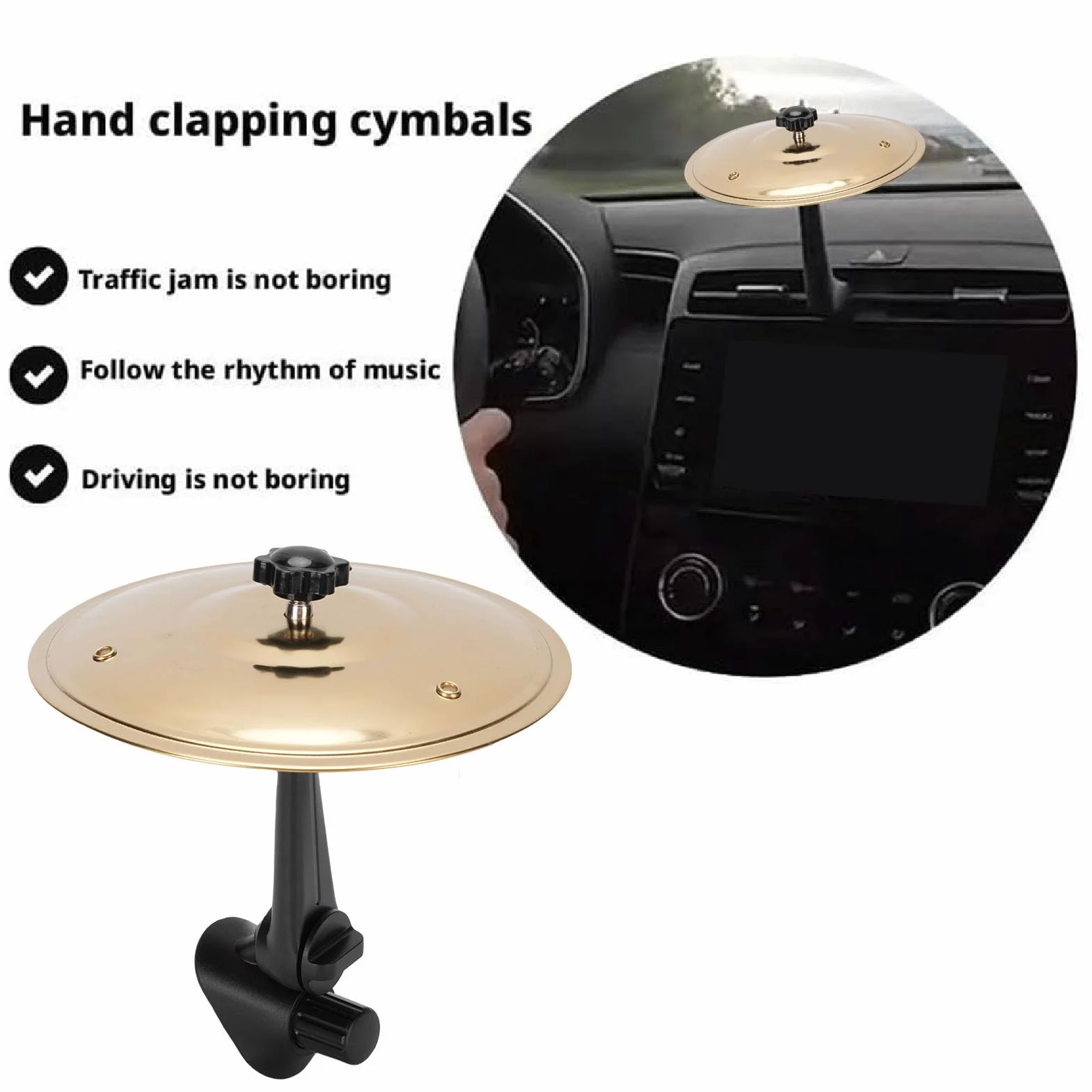 SEAFRONT CARMAC CYMBAL CYMBAL MINI Drum for Vehicle Air Vent Dash Dash Małe Zabawne Akcesoria z Regulowanym Wspornikiem ABS dla Perkusistów i Miłośników Muzyki (GOLD)