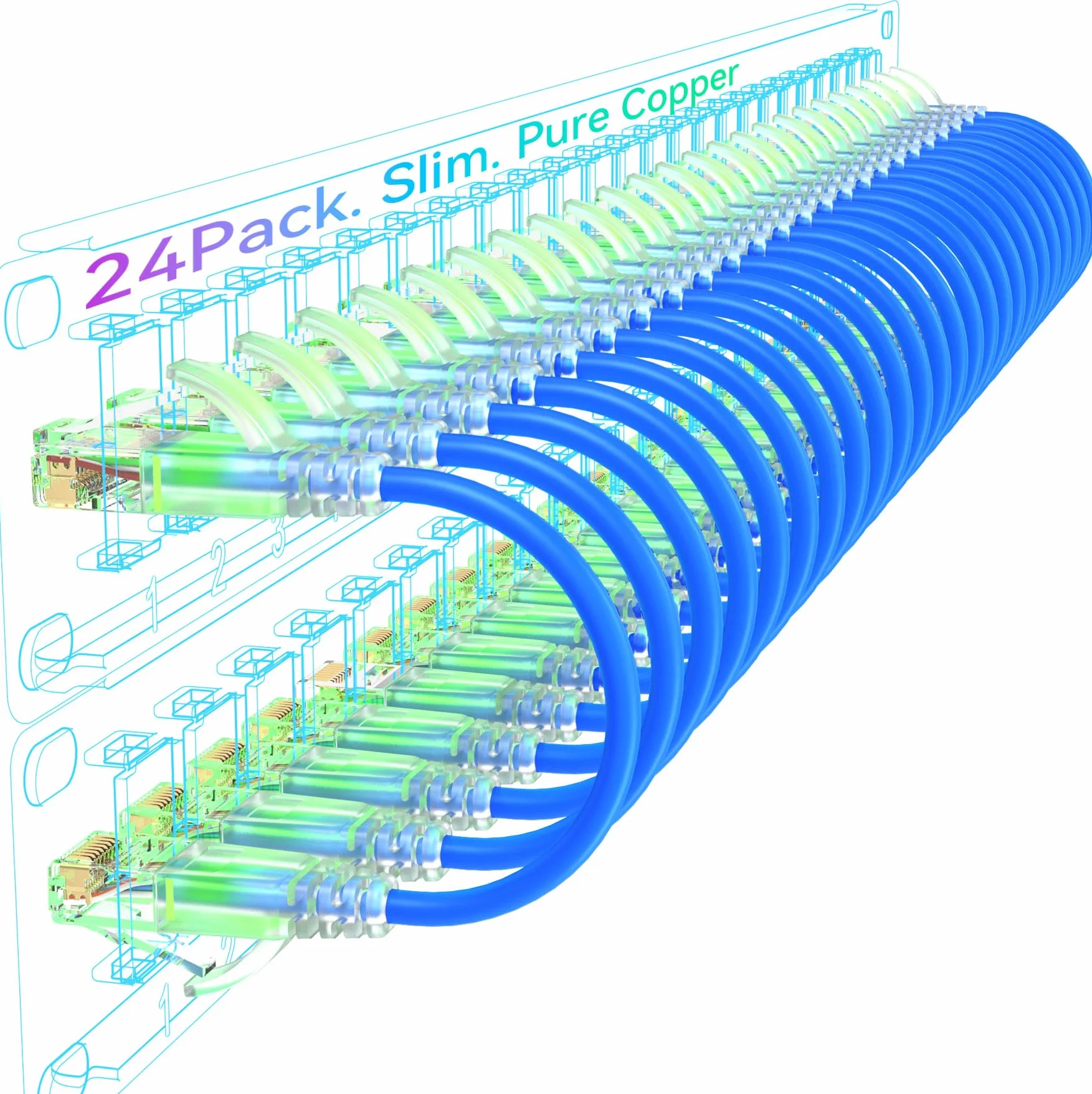 Sokqovt Cat6a Slim Ethernet kabel krosowy 0,3 m, elastyczny, 10G, 550 MHz, 28AWG, czysta miedź do szafki sieciowej, kat. 6, niebieski
