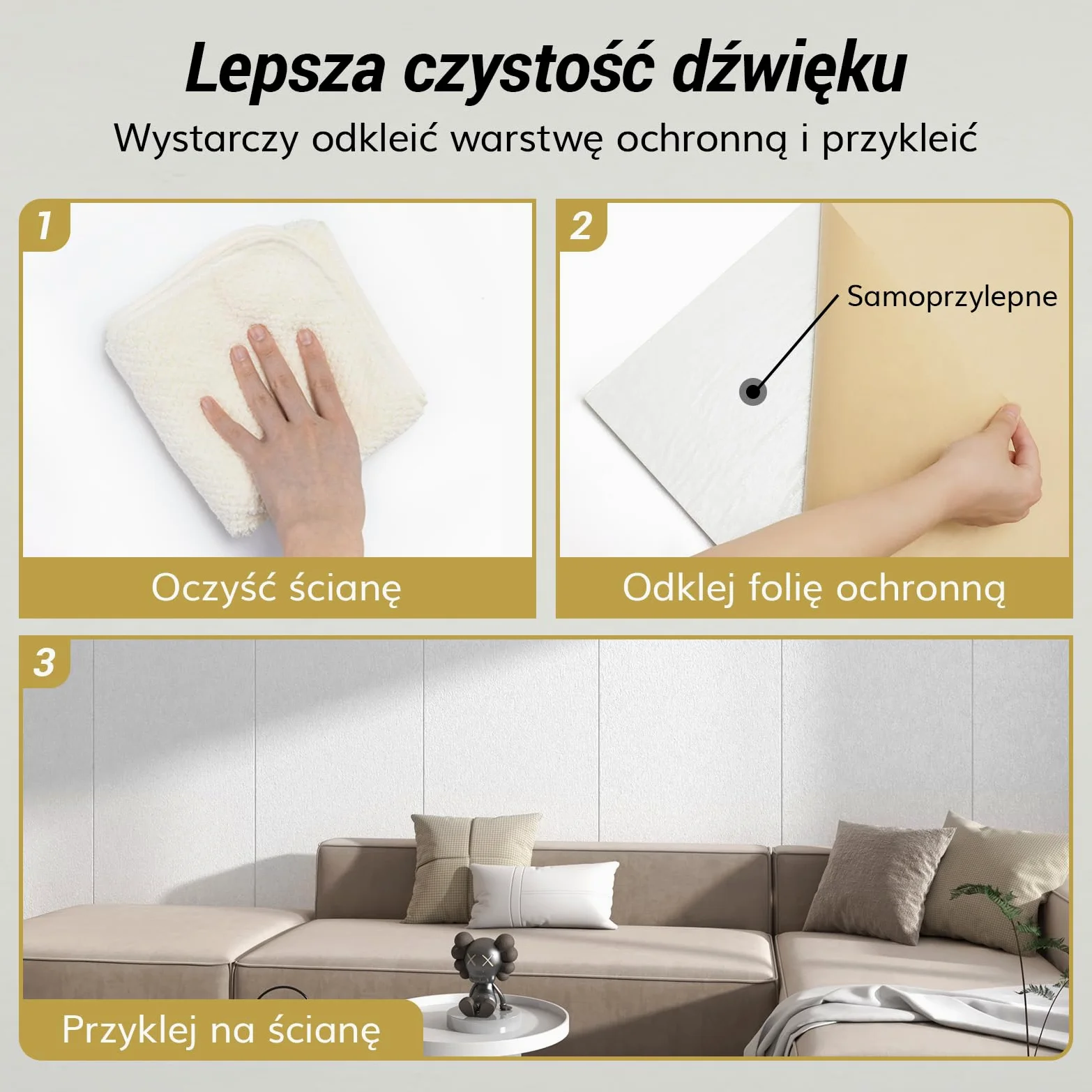TONOR Duże Panele Akustyczne, Samoprzylepne, 112 X 55 Cm, Płyty Akustyczne Do Okładzin Ściennych, Do Obróbki Akustycznej I Dekoracji Ścian, Studio, Domu, Biura, 4 Sztuki, Białe