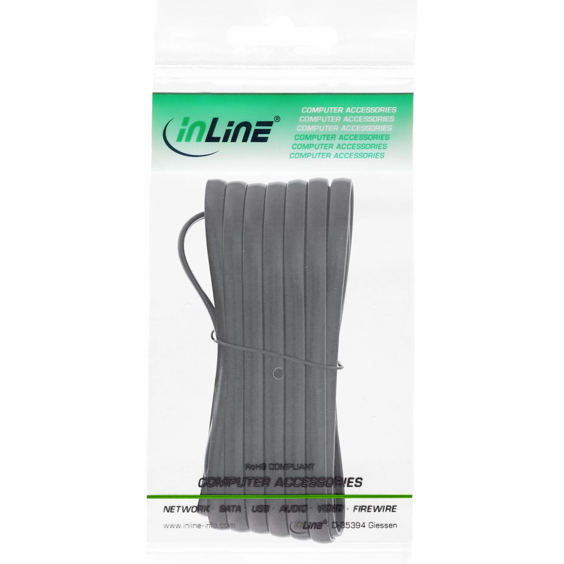 InLine 18842 Kabel telefoniczny 2 m Czarny - Kable telefoniczne (2 m, RJ12, RJ12, Czarny, Złącze męskie/Złącze męskie)