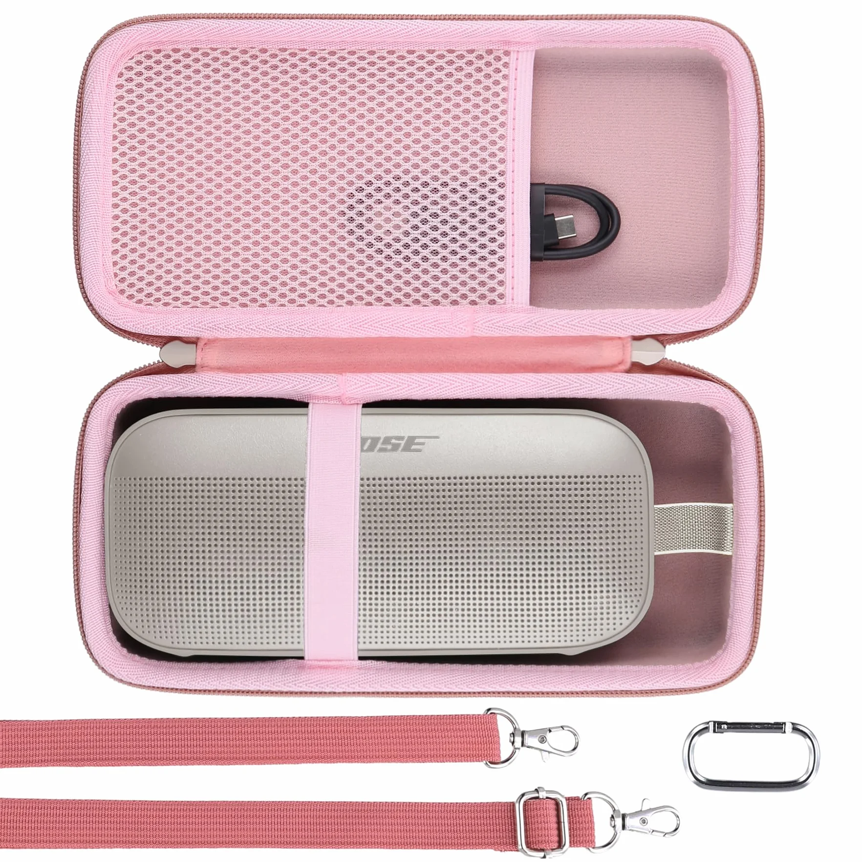 Khanka - Wymienny twardy futerał podróżny do głośnika Bluetooth Bose Soundlink MAX/Flex, Solo Case (różowy, pokrowiec Bose Flex)