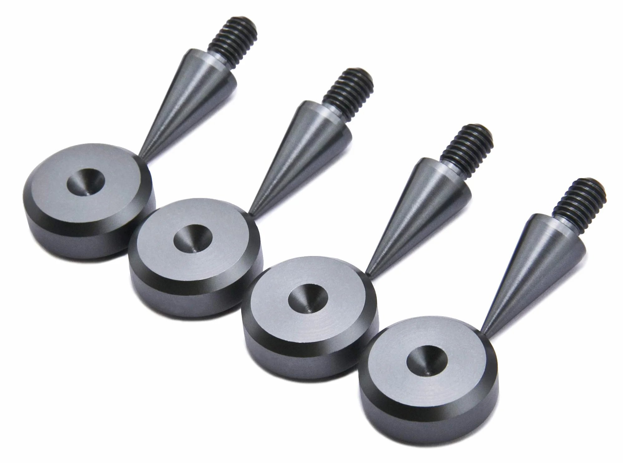 PrecisionGeek Kolce głośnikowe M6 z podkładkami izolacyjnymi 20 mm, zestaw 4 kolców + 4 podkładki, anodowane aluminium, szare, głośniki HiFi, stojaki AV, subwoofery i sprzęt audio, nóżki