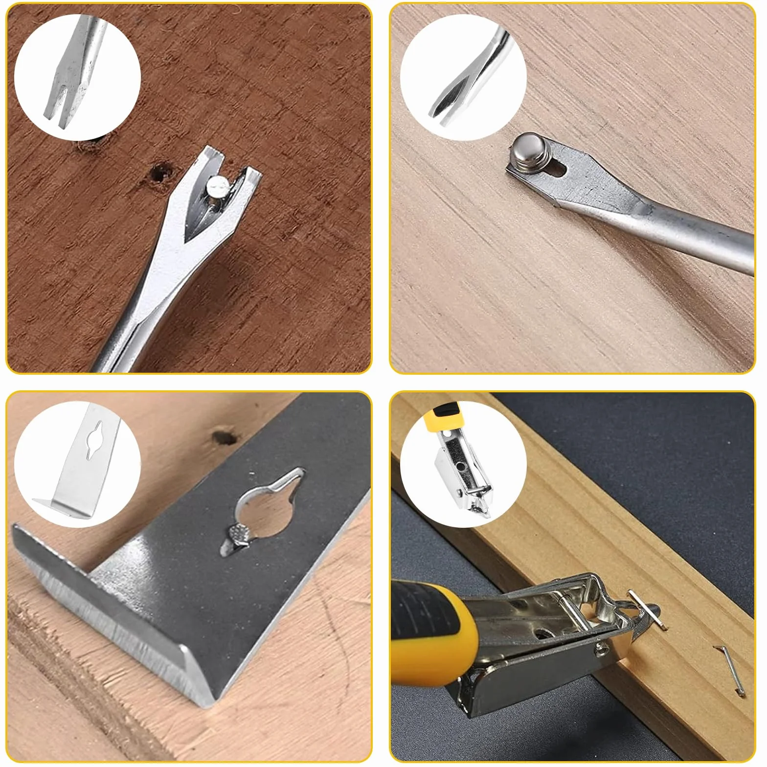 Zestaw 4 narzędzi do usuwania zszywek, narzędzie do usuwania gwoździ, narzędzie do tapicerki, idealne do DIY, do usuwania gwoździ z mebli, podłóg, drewnianych ścian, pudeł i dywanów