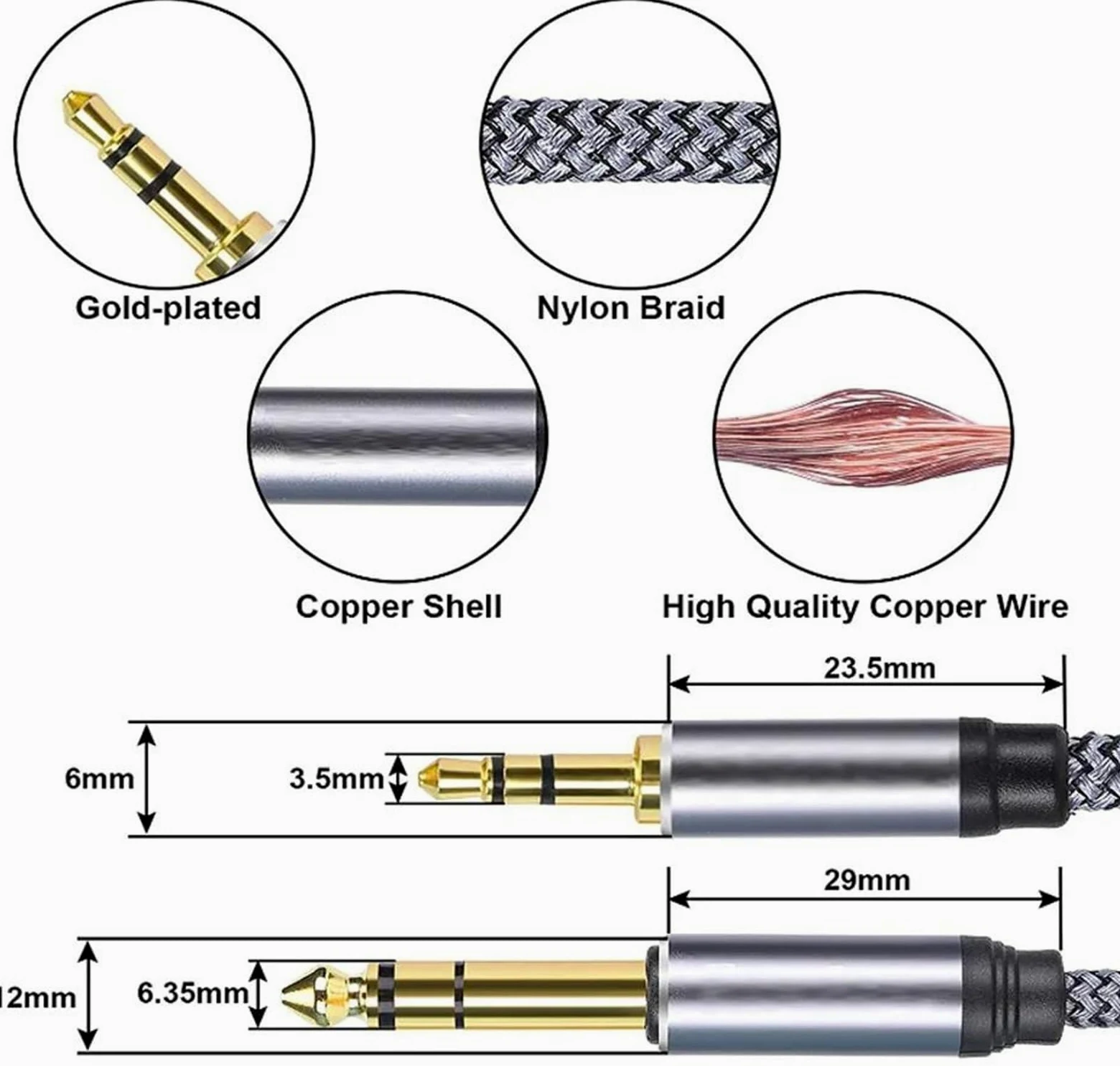 Kabel instrumentowy Przewód Adaptera Jack 6,5 Mm Do 3,5 Mm Do Głośnika Wzmacniacza Gitarowego Przewodu TRS Przewodu Jack 3,5 Mm Do 6,5 Mm(12m)