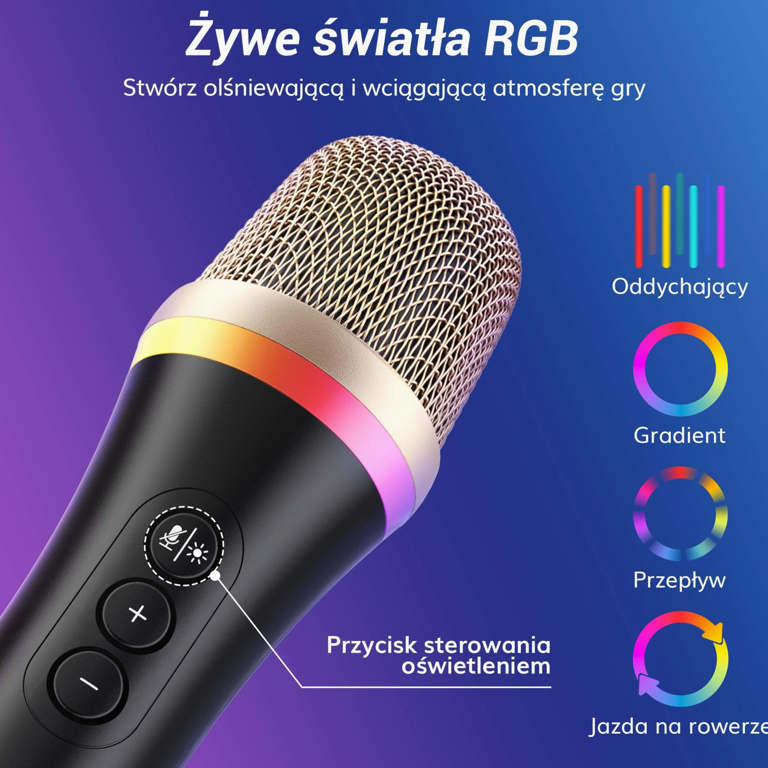 TONOR Mikrofon dynamiczny USB/typ C do komputera PC, mikrofon do gier komputerowych do podcastów RGB ze stojakiem biurkowym do nagrywania, Na żywo,YouTube, śpiewania, studia, karaoke czarny