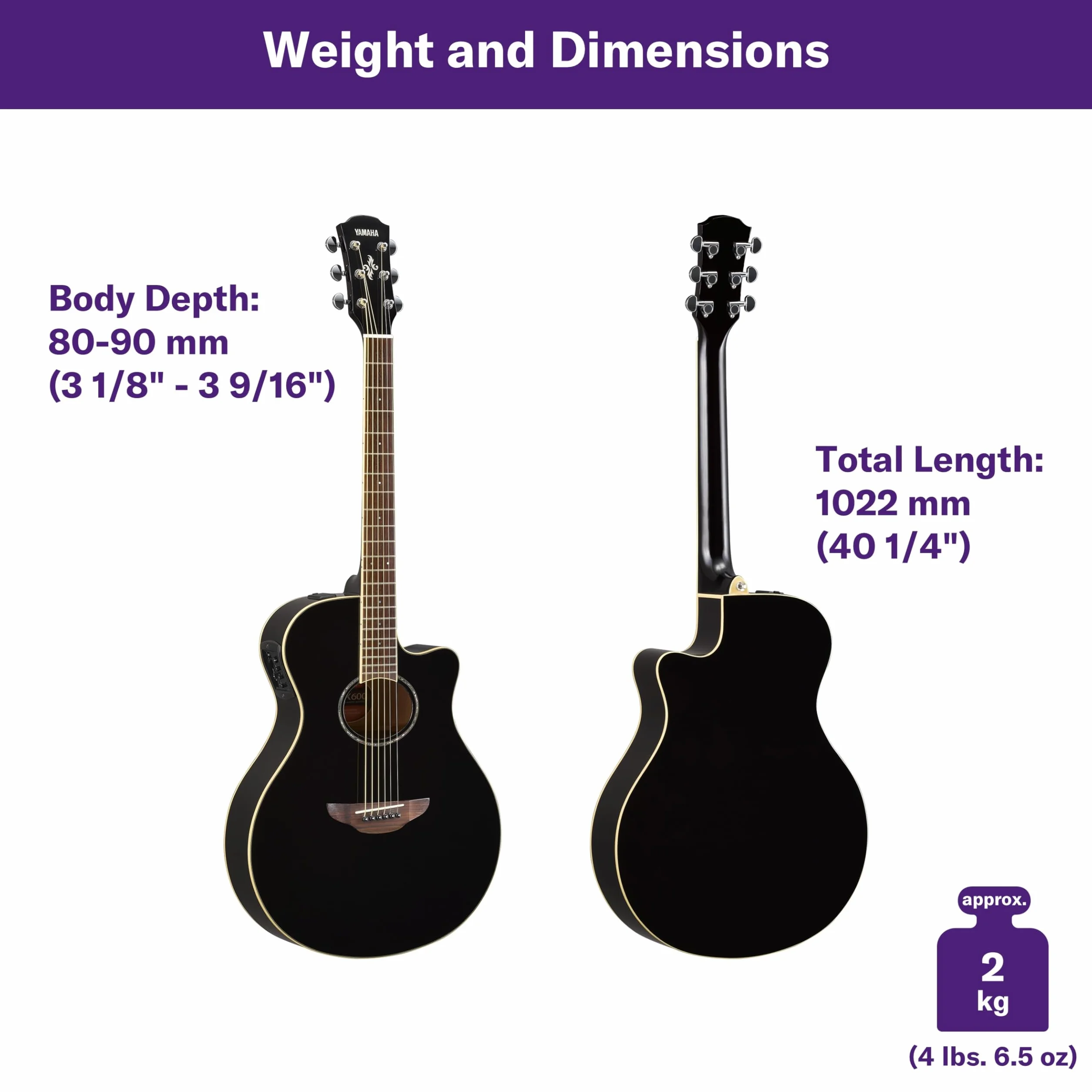 YAMAHA APX600 Electro-Acoustic Guitar – Slim Thinline Body, 25” Scale, System65 Pickup, 3-Band EQ, Built-In Tuner, Oval Soundhole – Black