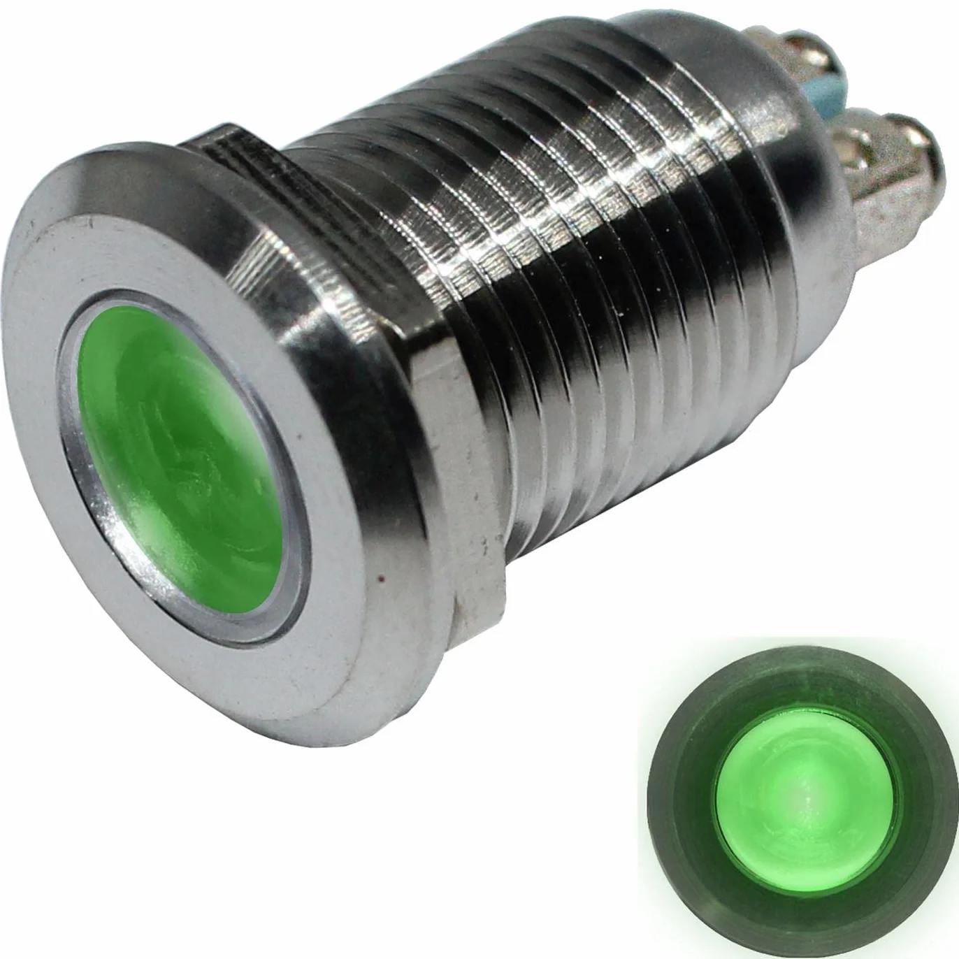 Lumonic LED wskaznik swietlny 12mm zielony wykonany ze stali nierdzewnej I lampka sygnalizacyjna z polaczeniem srubowym - IP67 I lampka sygnalizacyjna do samochodu z napieciem LED 6V, 12V & 24V
