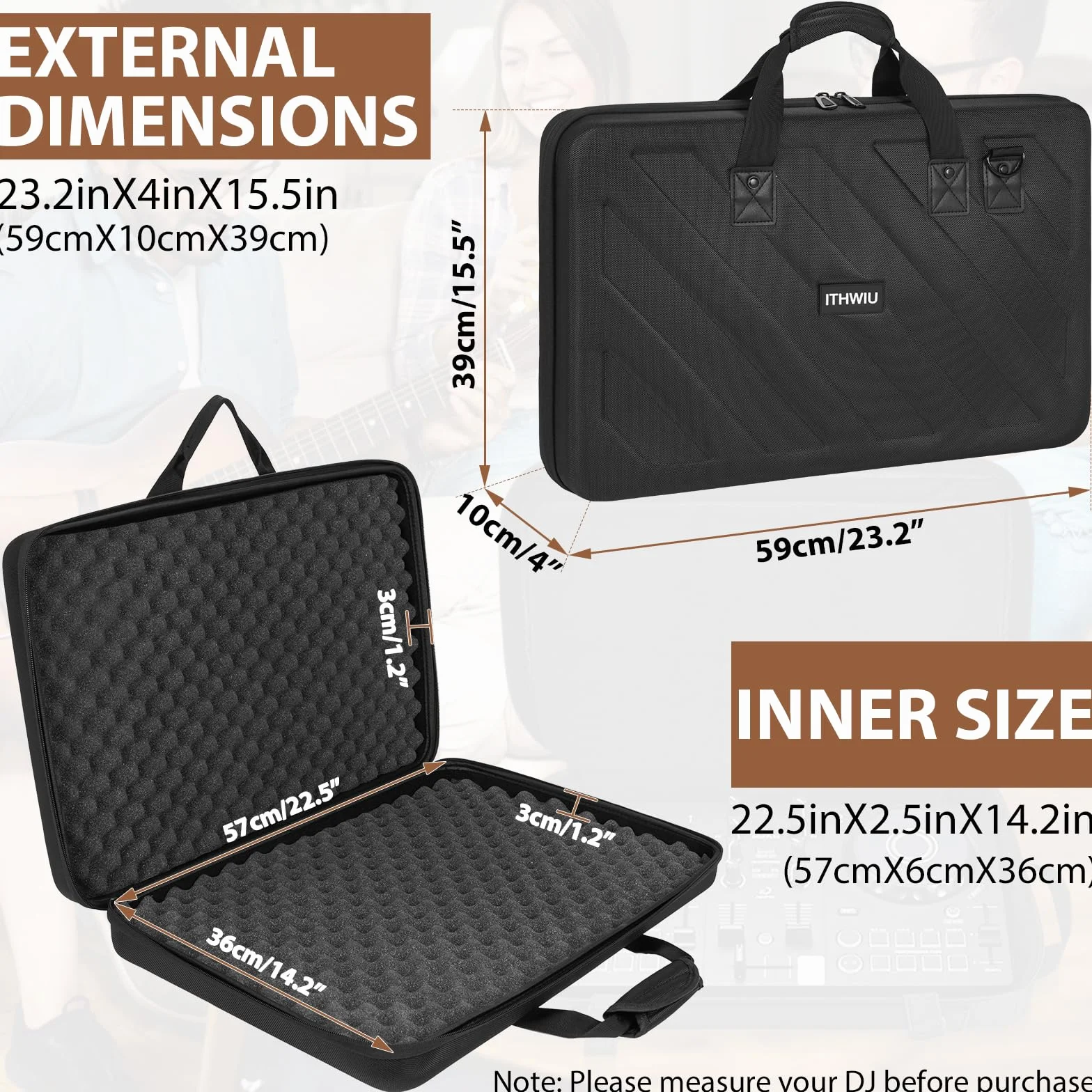 Etui kontrolera DJ, 58x37x9 EVA futerał do przenoszenia dla Pioneer DDJ-SR/SR2, Pioneer DDJ-REV1, Denon MC4000, Numark NVII, Numark NVII Mixtrack Pro 3, NV/Platinum, Hercules Inpulse 500