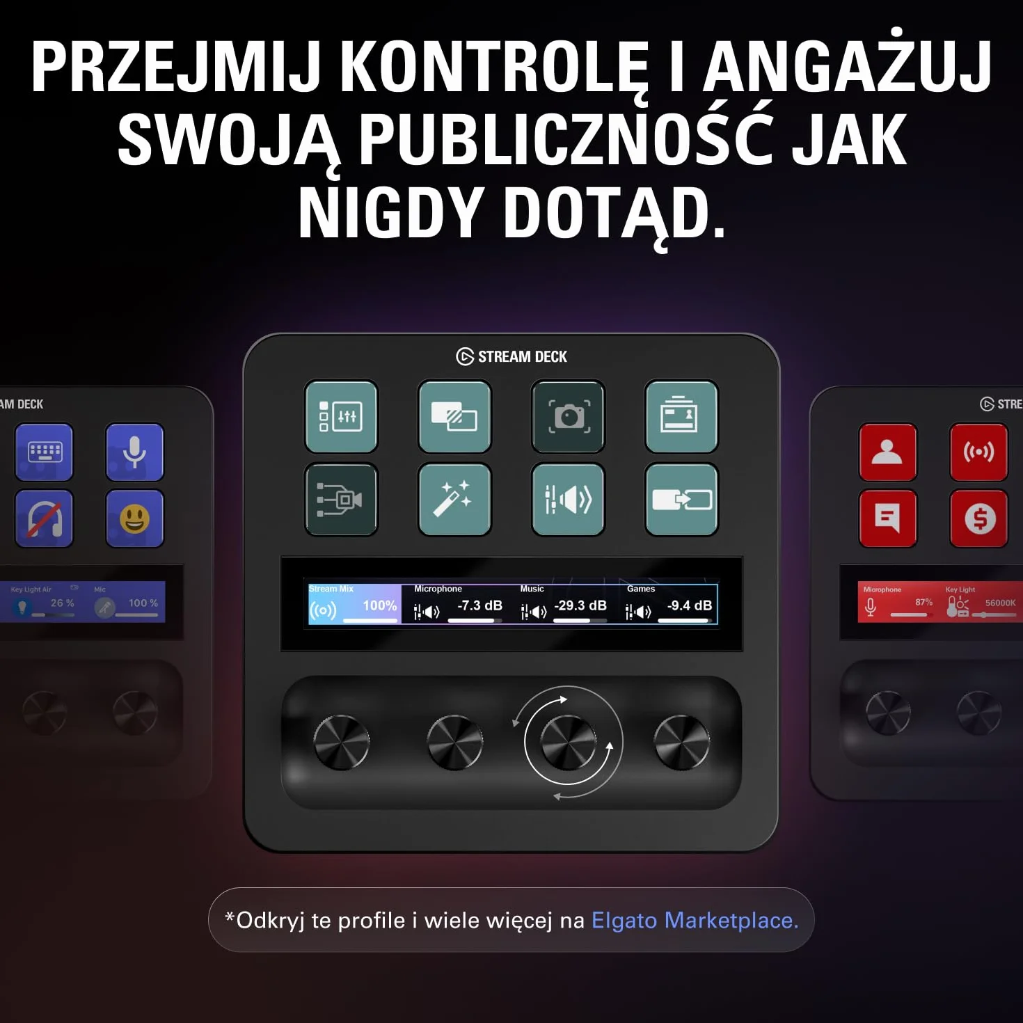 Elgato Stream Deck +, mikser audio, kontroler do produkcji na żywo i studyjny do tworzenia zawartości, transmisji i gier, pasek dotykowy, pokrętła i klawisze LCD z możliwością dostosowania, Mac i PC