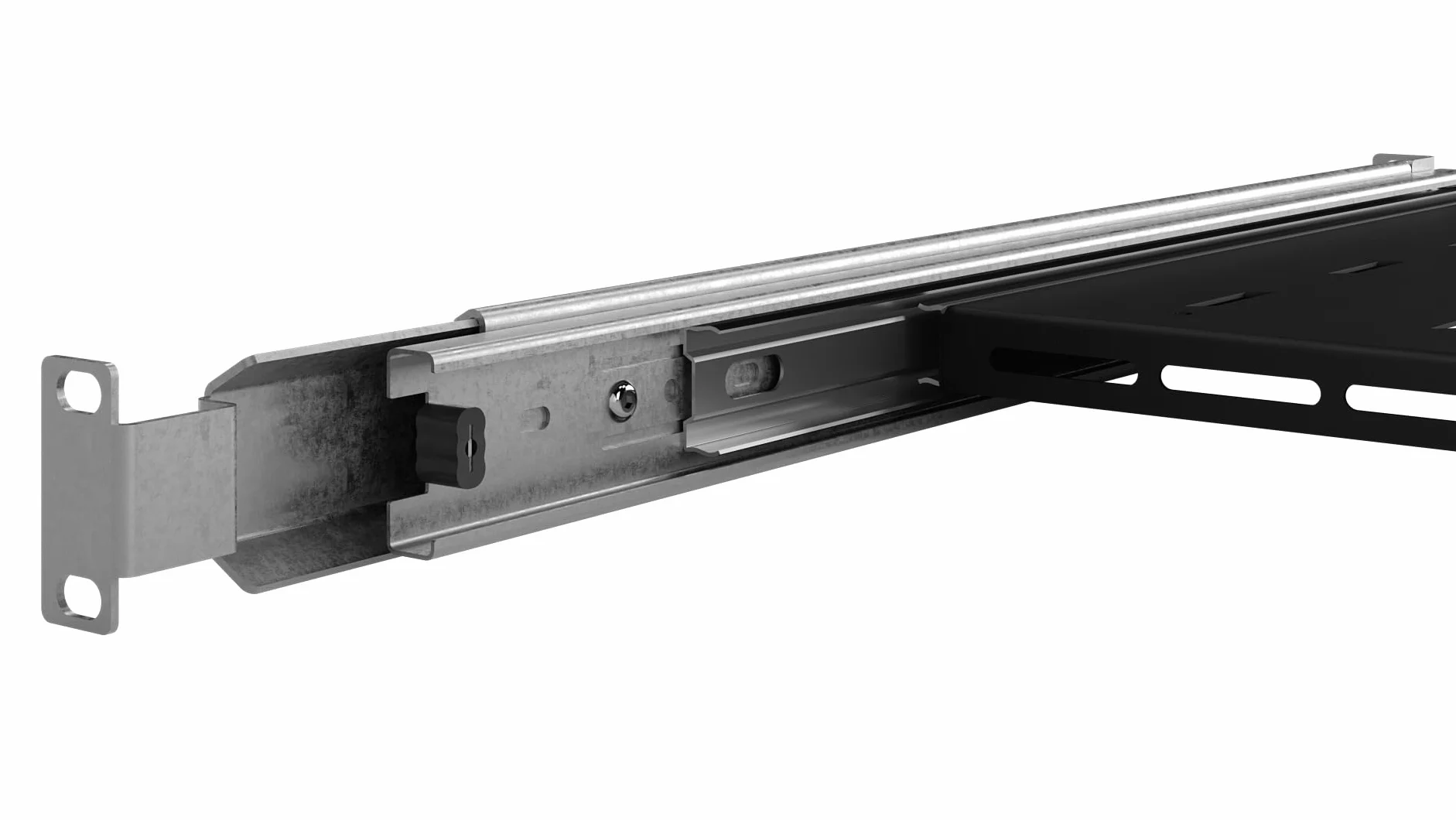 Półka Wysuwana Standard Rack 19 cali 1U 450mm, Metal, Czarny | Półka Wysuwana 19 Cali Płaska Perforowana, Wysuwana 200mm do Montażu w Szafach Serwerowych Sieciowych w Systemie Rack