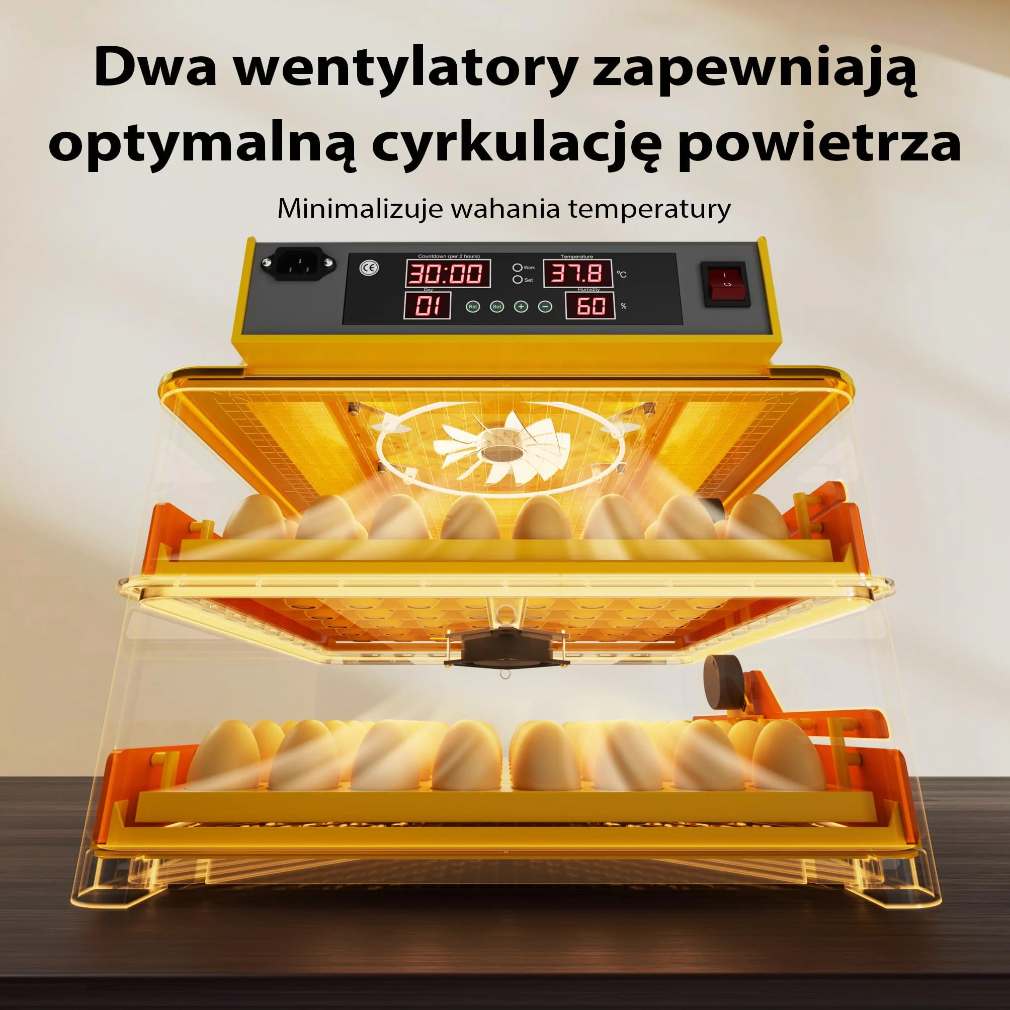 Wiltec automatyczny inkubator na 112 jaj, inkubator z w pełni automatycznym systemem obracania, inkubator z kontrolą temperatury i regulacją wilgotności, inkubator do jaj wylęgowych