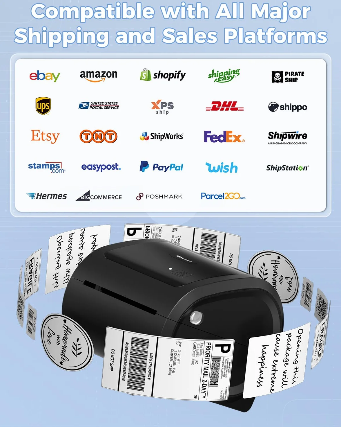 Phomemo Bluetooth Termiczna Drukarka Etykiet,D520BT Drukarka Etykiet Adresowych 4x6,Bezprzewodowa Drukarka Etykiet do Opakowań,Przesyłek,Logo,Kompatybilny z Ebay,Etsy,Amazon,Shopify Itp(Cały Czarny)