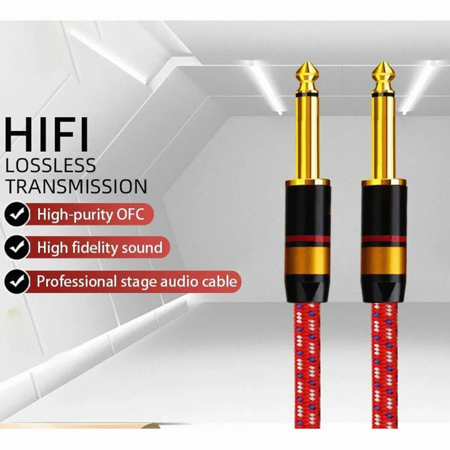 Kabel instrumentowy Kabel Aux Do Gitary 6,5 Mm Do 6,5 Mm Jack Kabel Do Stereofonicznego Miksera Gitarowego Wzmacniacz Kabel Aux 6,35 Mm Metalowa Obudowa(5m)