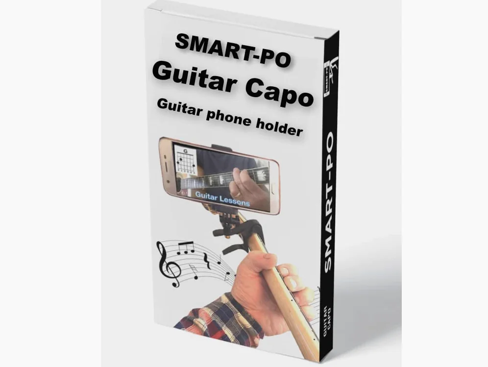 Smart-Po Kapodaster gitarowy do smartfona | kompatybilny z systemem Android i iPhone Dock Headstock zacisk szyi | uchwyt na telefon komórkowy pomaga muzykom | Gitary elektryczne lub akustyczne