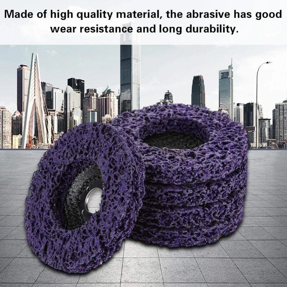 Zestaw 5 tarcz ściernych do szlifierki 100 mm 60# Poly Strip Disc narzędzie do czyszczenia do usuwania rdzy/malowania/łuszczenia fioletowo-złotej