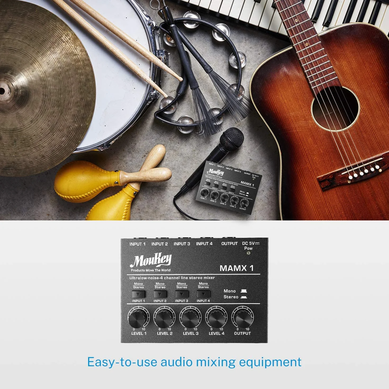 Moukey MAMX1 Kompaktowy mikser studyjny audio stereo 4 kanały
