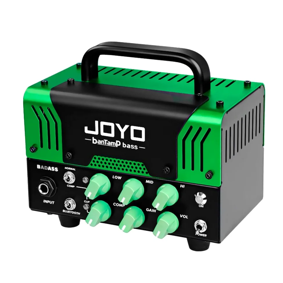 JOYO Głowica basowa mini wzmacniacza 50 W, przedwzmacniacz, hybrydowy lampowy wzmacniacz mocy z 3-pasmowym korektorem i Bluetooth (bez dźwięku, potrzebujesz dodatkowego głośnika) Badass