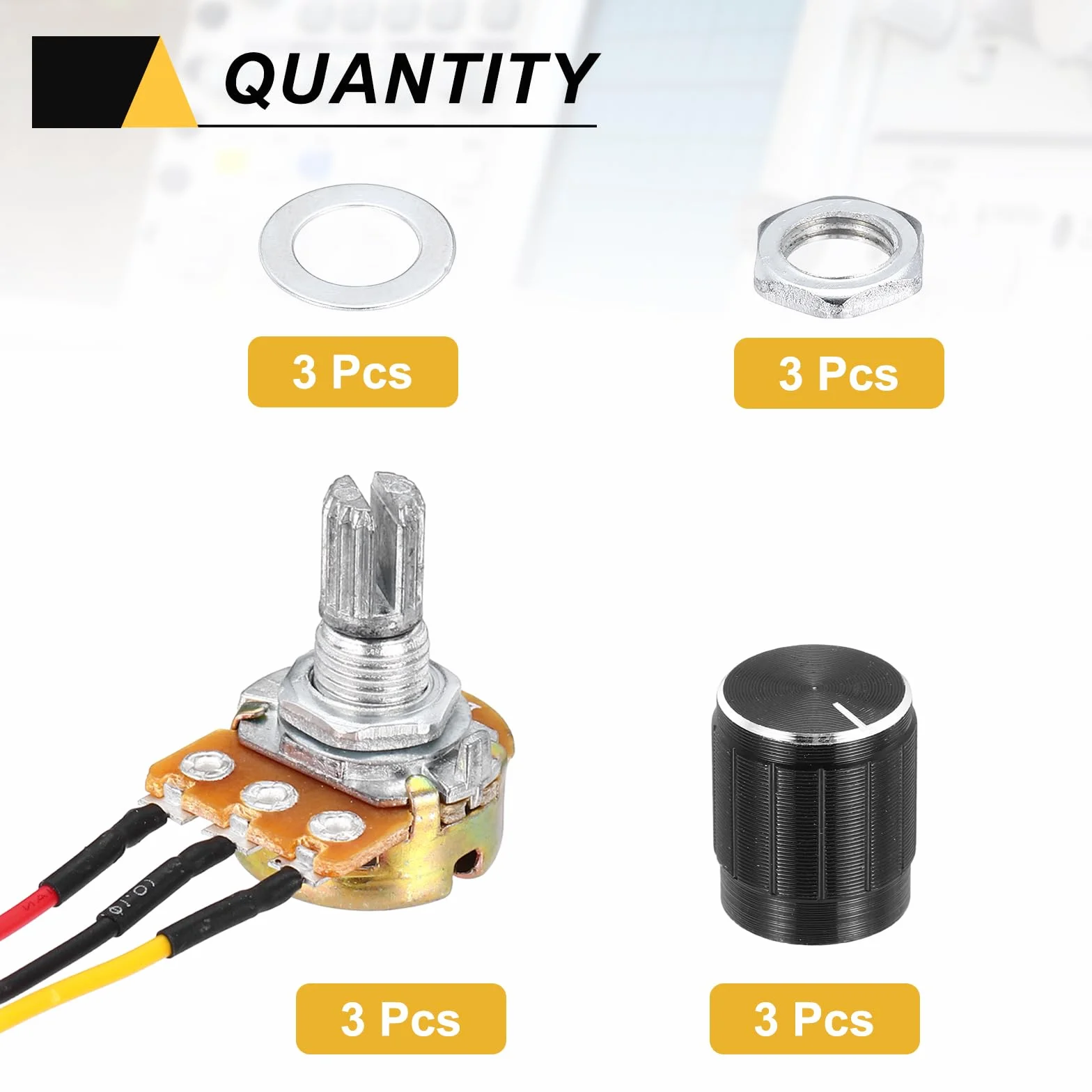QUARKZMAN 3 sztuki WH148 Potencjometr B20K Ohm Rezystory zmienne z pojedynczym złączem 3 zaciski liniowe obrotowe złącze kabla JST-XH2.54 o długości 20 cm z nasadką do głośności audio