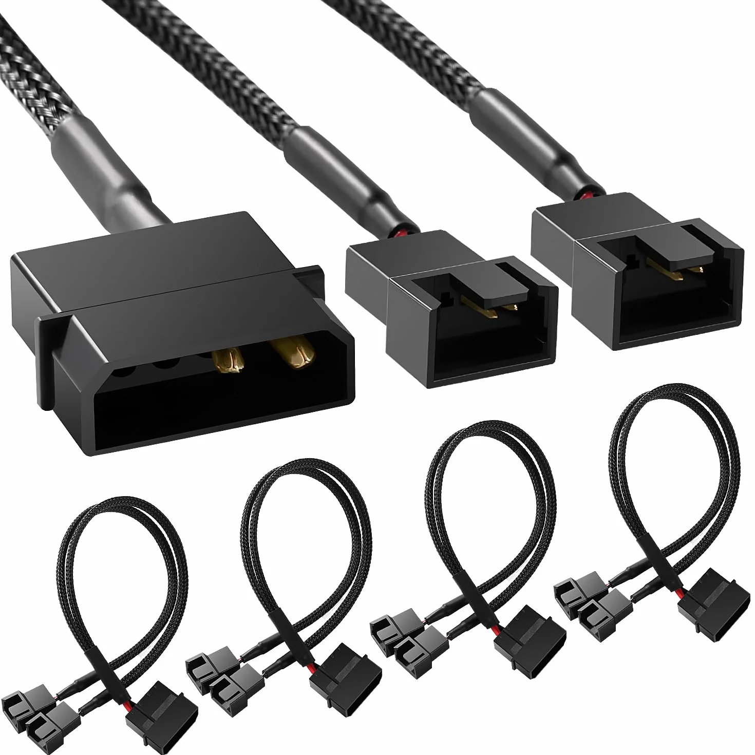 4 Sztuk Adapter Molex do Wentylatora Kabel Zasilający, 4-pinowy Molex do 2 x 3 Pin / 4 Pin PMW 12 V Kabel Zasilacza Wentylatora Obudowy Komputera