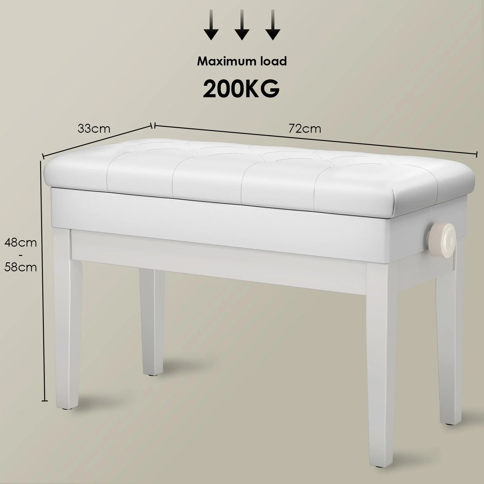 MAMIZO Taboret fortepianowy z regulacją wysokości 72 x 33 x 48-58 cm, ławka pianinowa z miejscem do przechowywania, ławka do fortepianu z poduszką ze skóry PU, ławka do keyboardu, krzesło fortepianowe