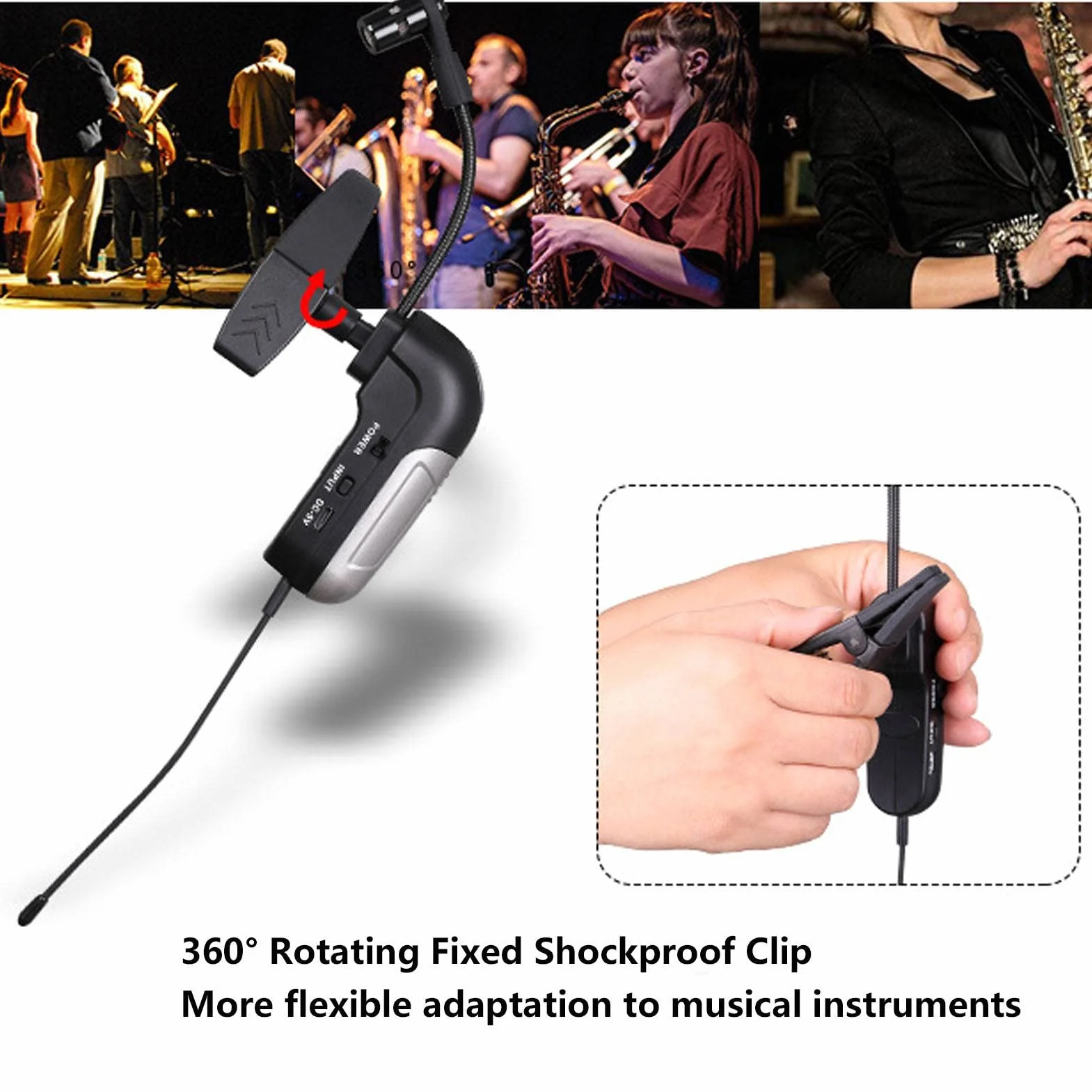 Bezprzewodowy Mikrofon Instrumentalny, Mikrofon Saksofonowy Instrument Bezprzewodowy Mikrofon UHF Kardioidalny Mikrofon Pojemnościowy na Gęsiej Szyi, do Rogów Trąbki Trumbone Saksofony