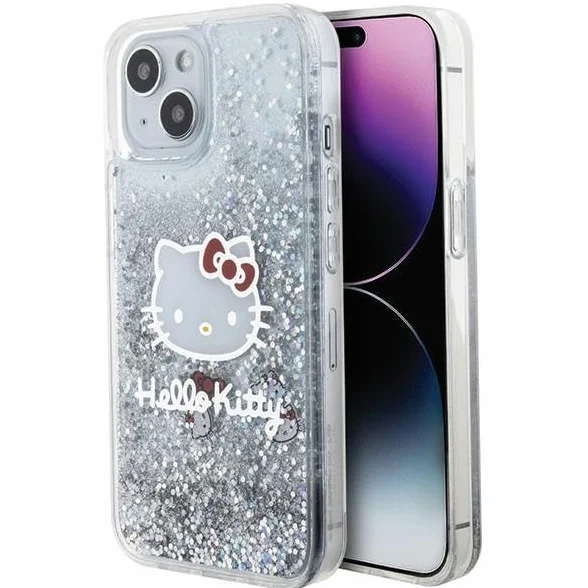 Hello Kitty HKHCP15SLIKHET etui do iPhone 15 6,1" srebrne hardcase Liquid Glitter Charms Kitty Head