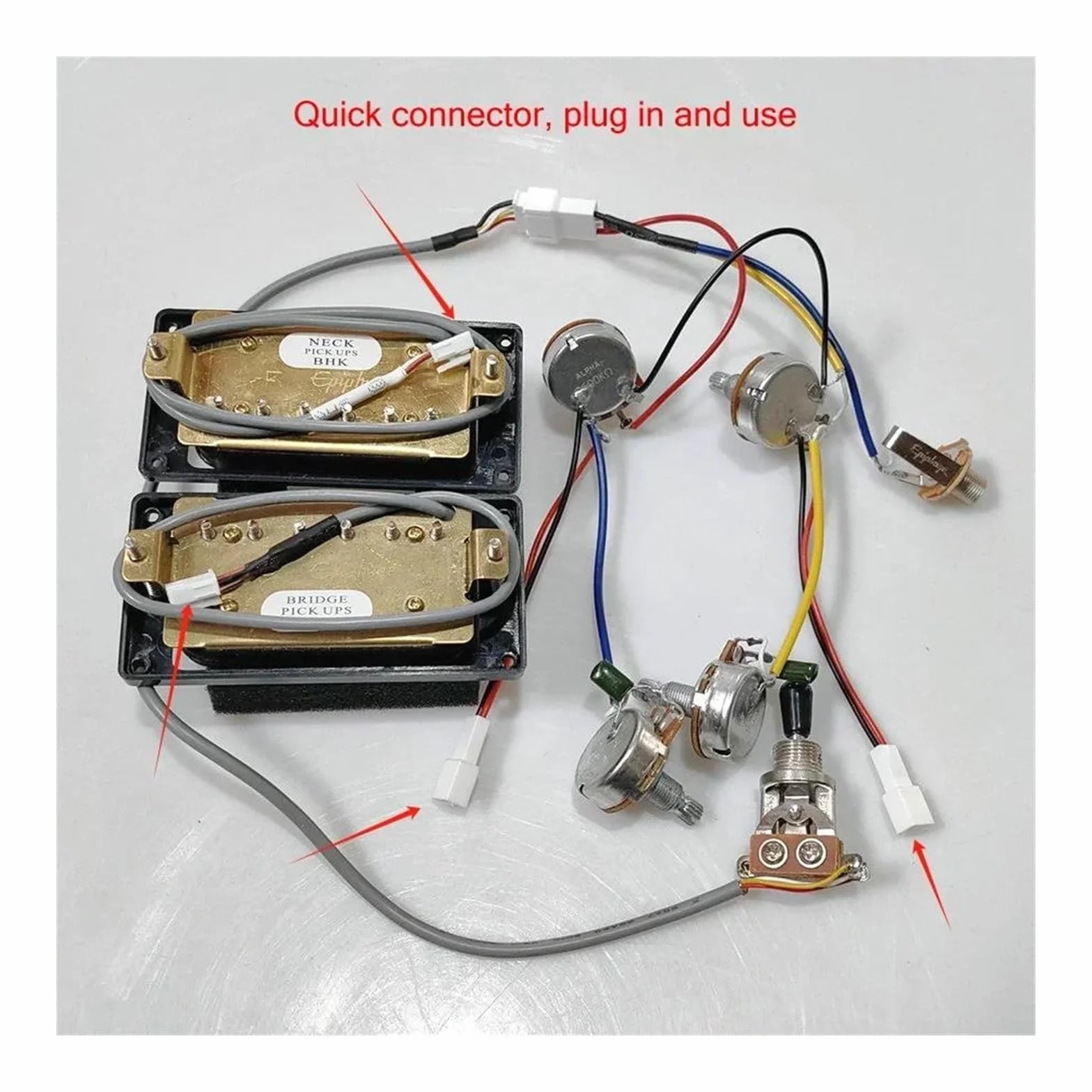 rofesjonalnych przetwornik do gitary elektrycznej Przetworniki Gitarowe Humbucker Z Zestawem Wiązek Przewodów Z Szybkozłączem Do Gitary Elektrycznej EPI (Color : Chrome BK)