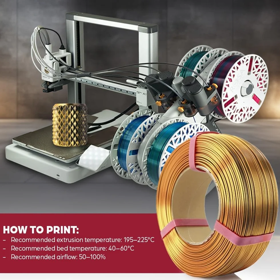 ROSA3D PLA Magic Silk Filament 1,75 mm do drukarek 3D, Złoto-miedziany Refill 1 kg