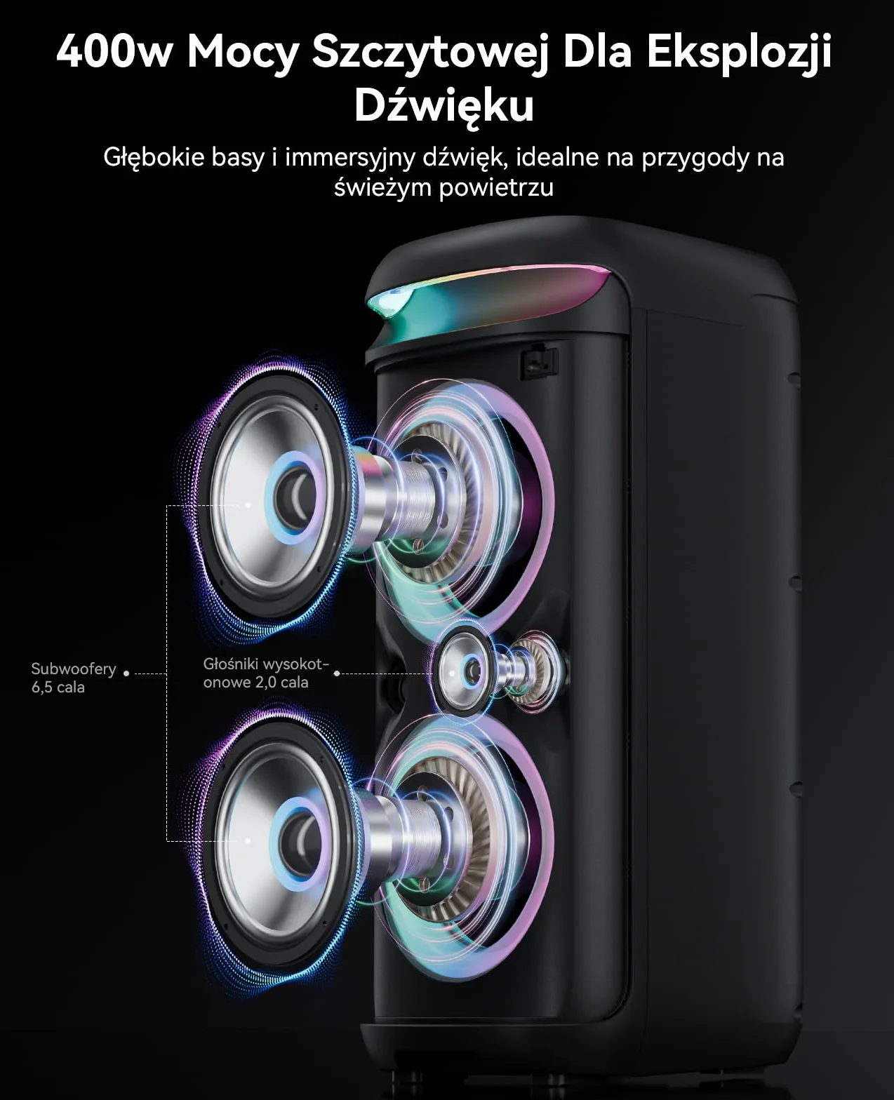 GKD60 Karaoke Box dla Dorosłych z 2 Mikrofonami Bezprzewodowymi, Przenośny Bluetooth Głośnik na Imprezę, System Audio 500W Mocy Szczytowej z LED, USB/TF/AUX, Idealny na Imprezę na Świeżym Powietrzu