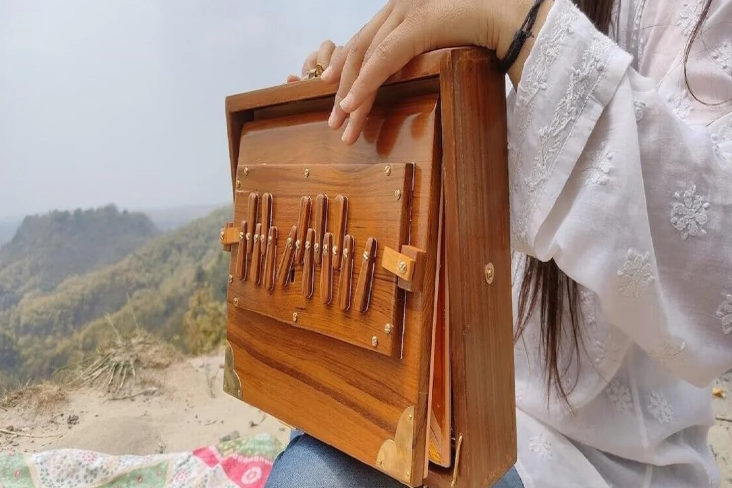 30 cm Shruti Box instrument muzyczny, surpet dostrojony do 432 Hz, czyste drewno tekowe shruti pudełko z torbą do przenoszenia