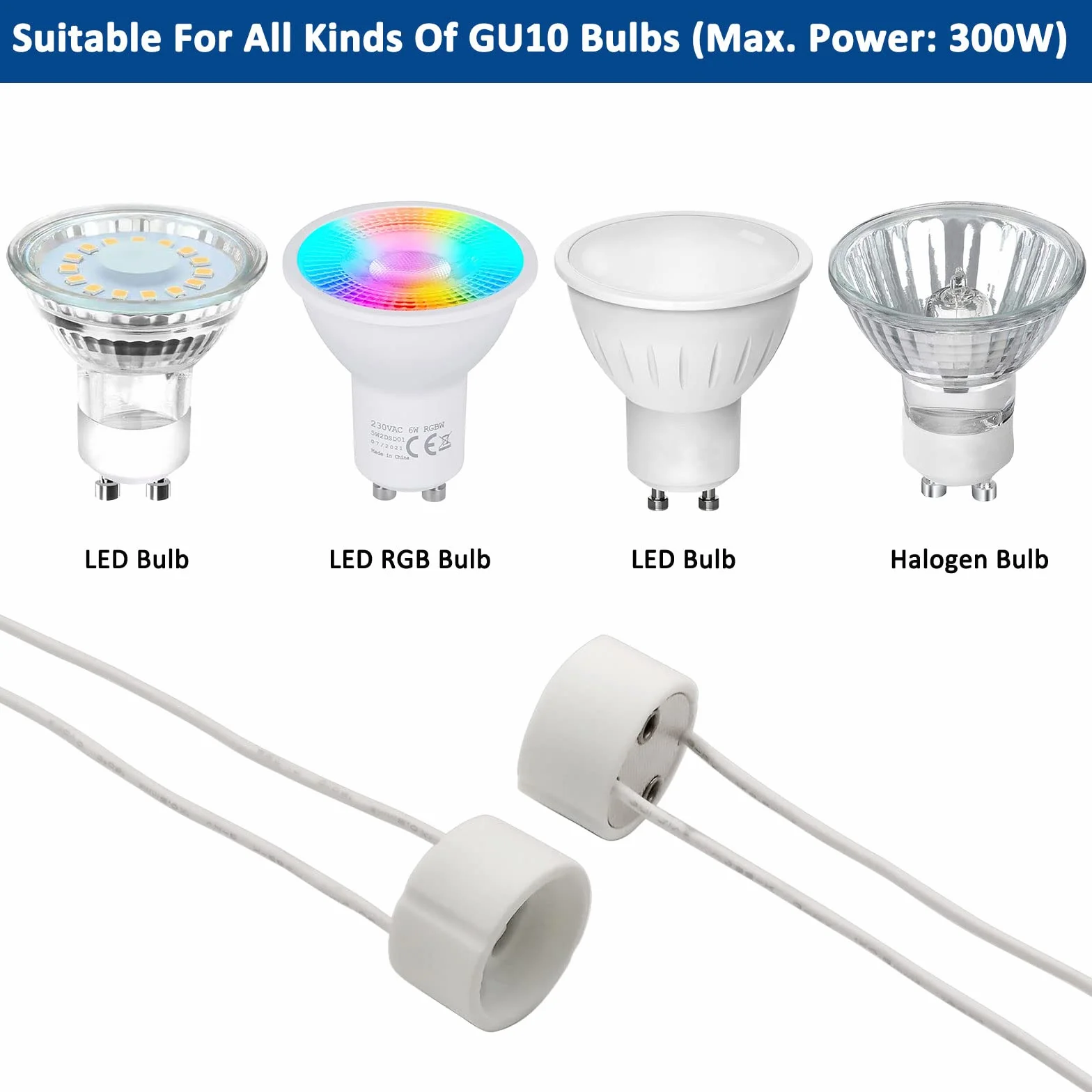 12 sztuk oprawek GU10 z kablem silikonowym 14 cm, 0-250 V 2 A maks. 300 W, ceramiczna oprawka GU10 do reflektorów punktowych LED i lamp halogenowych (np. od 12 V do 230 V)