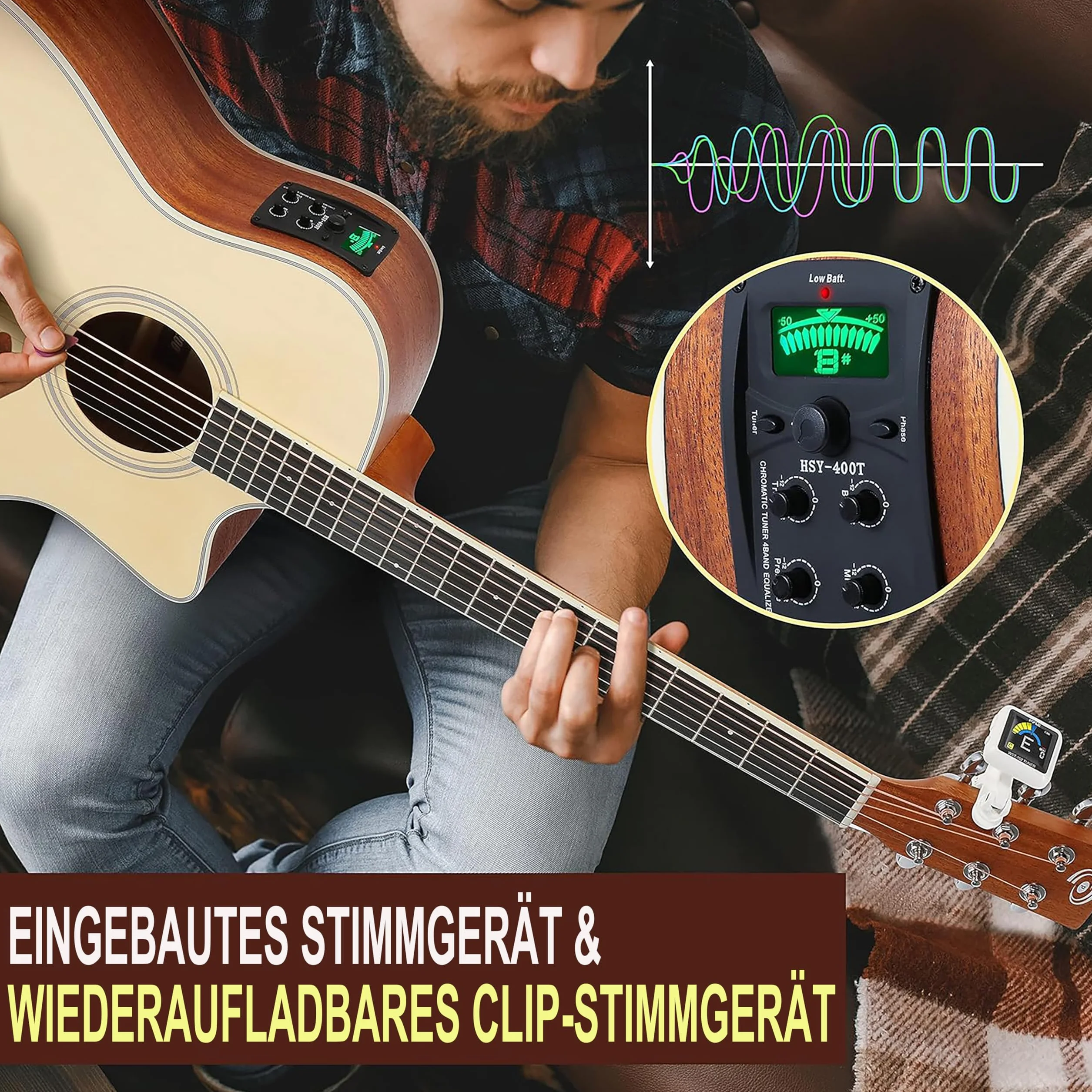 Pyle Premium elektryczna gitara akustyczna, świerk górny i boki z drewna mahoniowego, pełnowymiarowe wycięcie na dreadnought, stalowe struny, ulepszony pokrowiec, 4-pasmowy EQ wielokrotnego ładowania,