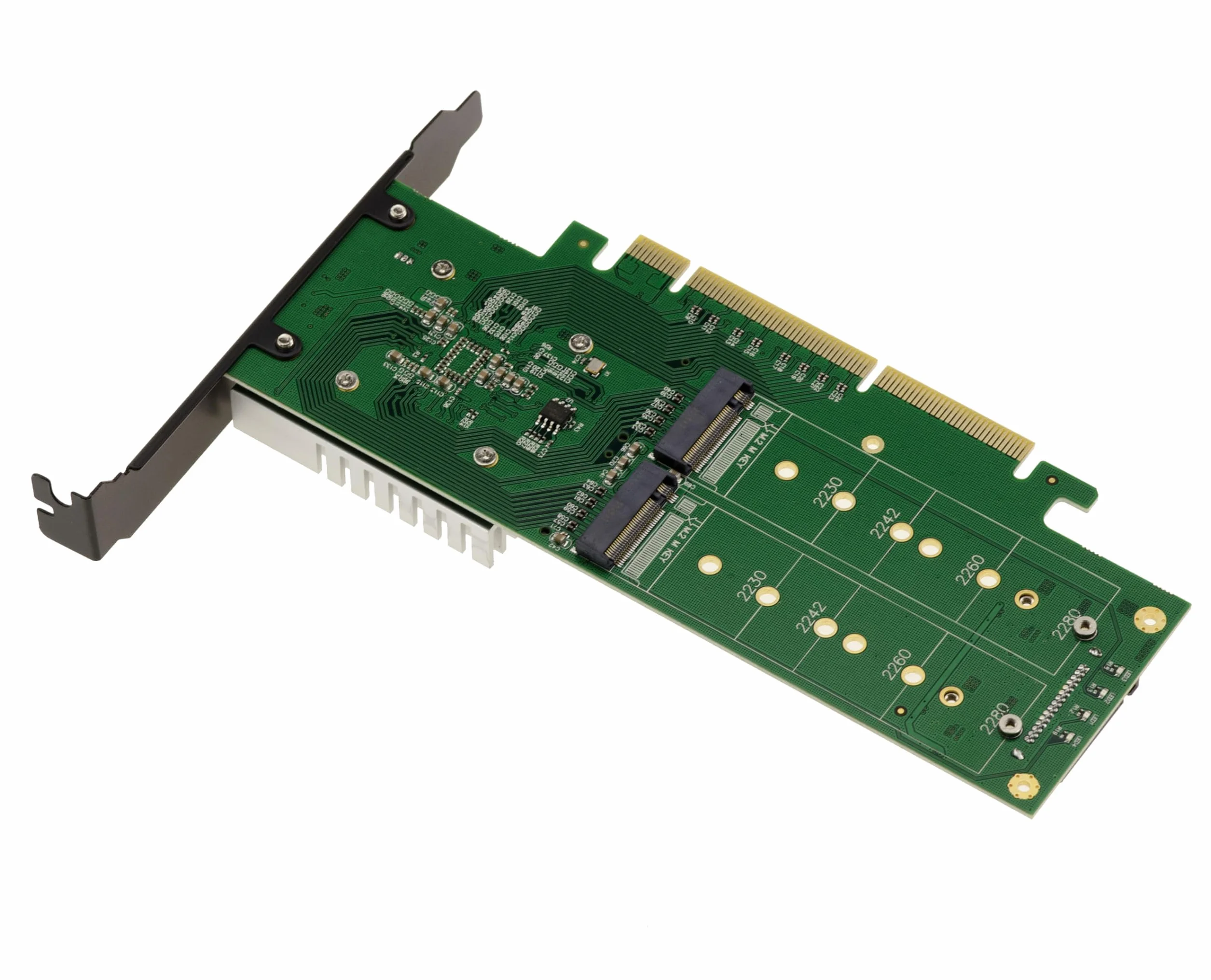KALEA-INFORMATIQUE Dwustronna karta kontrolera PCIe 3.0 16x dla 4 dysków SSD M.2 NVMe M Key (M2 NGFF) z wymuszoną wentylacją. CHIPSET ASM2824.