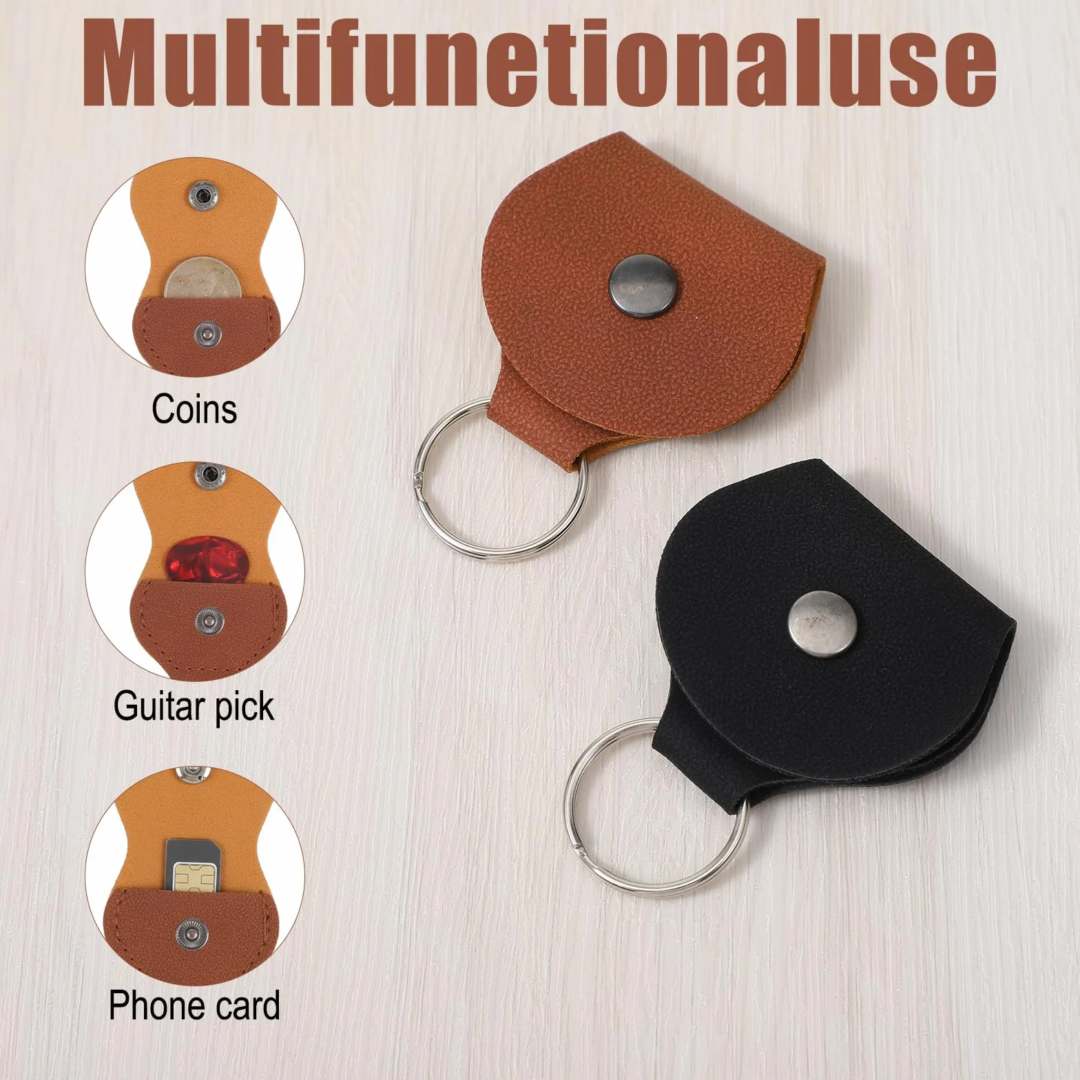 Xinjoduz 2 zestawy po 8 kostek do gitary akustycznej z 2 etui na kostki ze skóry PU, różne kolory, do elektrycznych gitar akustycznych, kostki basowe (3 x 2,6 cm, czarne + brązowe)