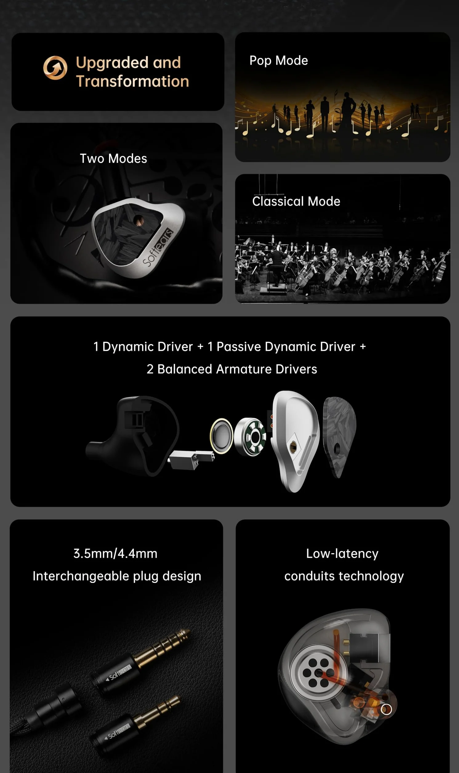 Fanmusic Softears Volume S Słuchawki HiFi Dwa Tryby Strojenia Dostępne Słuchawki Douszne Monitor z Kablem 0,78 2pin