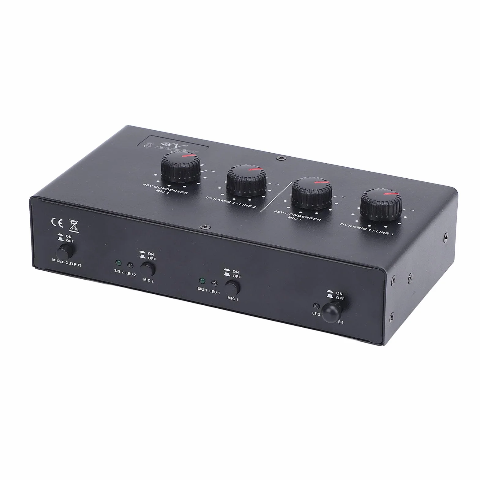 Przedwzmacniacz Mikrofonowy 2-Kanałowy z Zasilaniem Fantomowym 48V i Bluetooth – Profesjonalny Wzmacniacz do Mikrofonu, Gitary, Studio Domowego i Występów Na Żywo (Zasilacz DC)