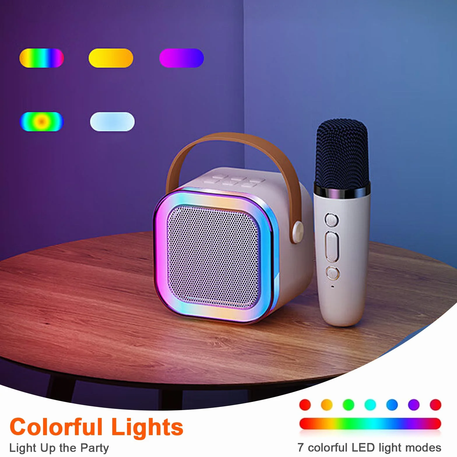 JIMACRO Mini maszyny do karaoke z 2 mikrofonami bezprzewodowymi, maszyna do karaoke ze światłami LED, głośnik Bluetooth i zestaw mikrofonowy dla dzieci i dorosłych (białe)