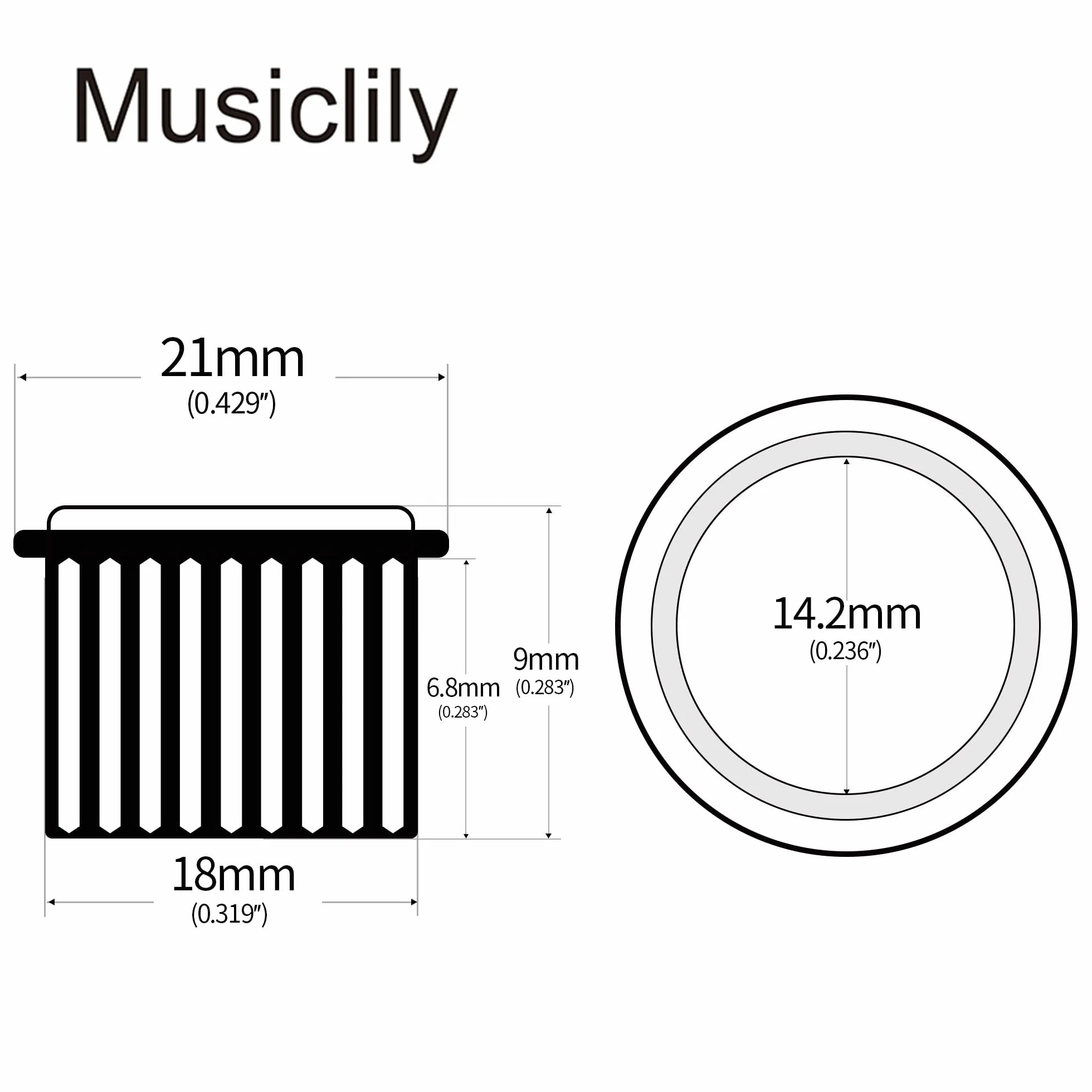 Musiclily Pro 18mm Tulejki Kluczy do Basu Elektrycznego stylu Otwartym Klucze, Czarny (4 szt.)