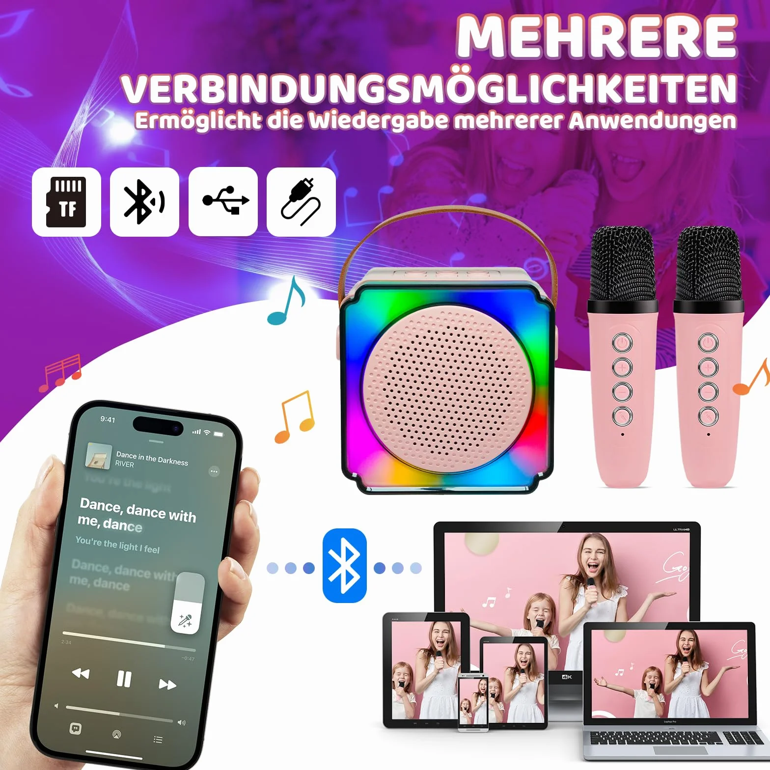 Osikay Prezent dla dziewczynek 4, 5, 6, 7, 8 lat: maszyna do karaoke, zabawka od 3 do 12 lat, prezent dla dziewcząt, 6-7-8-9-10-11 lat, mikrofon z Bluetooth, prezent urodzinowy dla dzieci w wieku 4-6