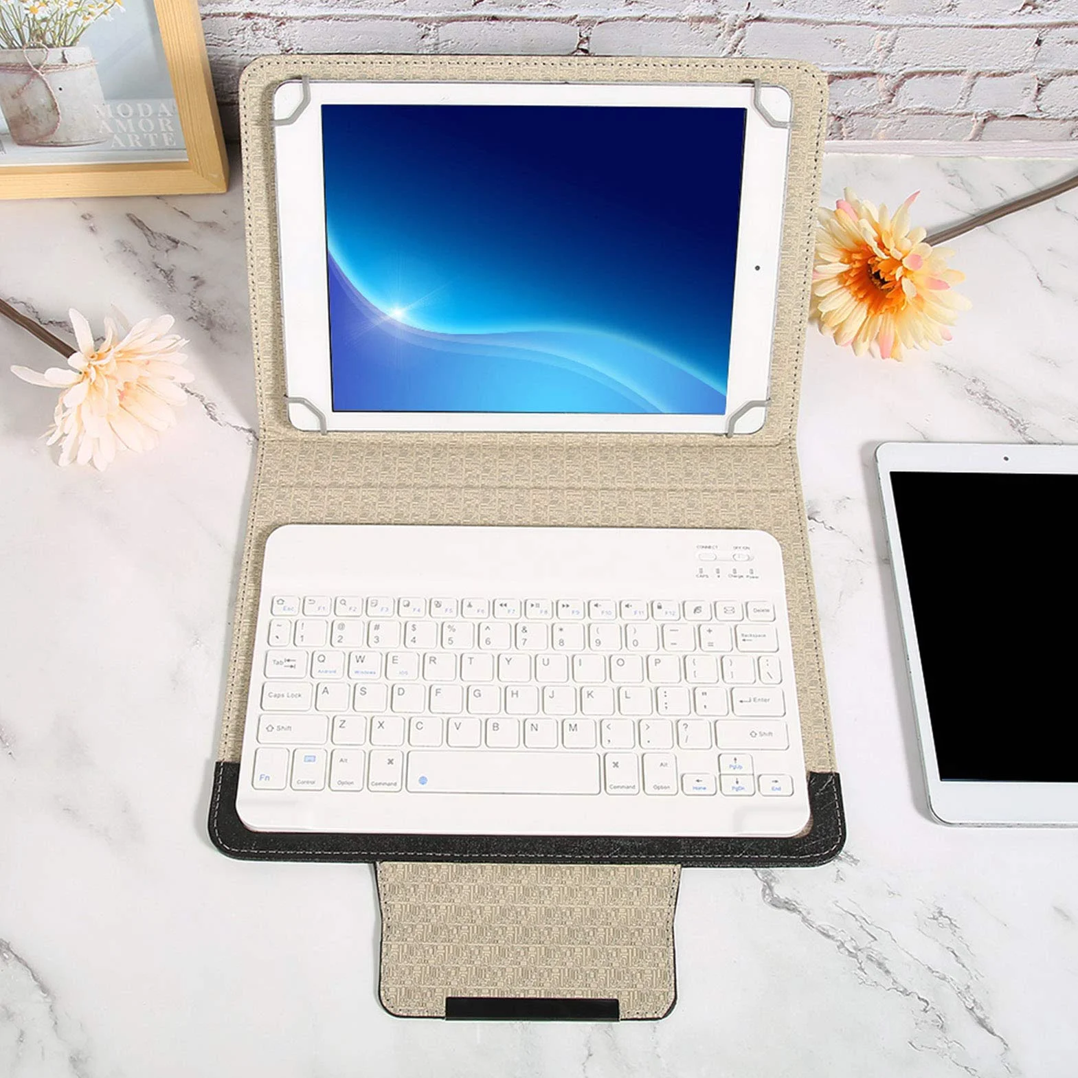 Sojare 9,7'' ~ 10,1'' tablet laptop uniwersalny pokrowiec ochronny PU + klawiatura Bluetooth do Android/OS/WIN, uniwersalne etui na tablet + stojak, wodoodporna osłona folio ze skóry PU